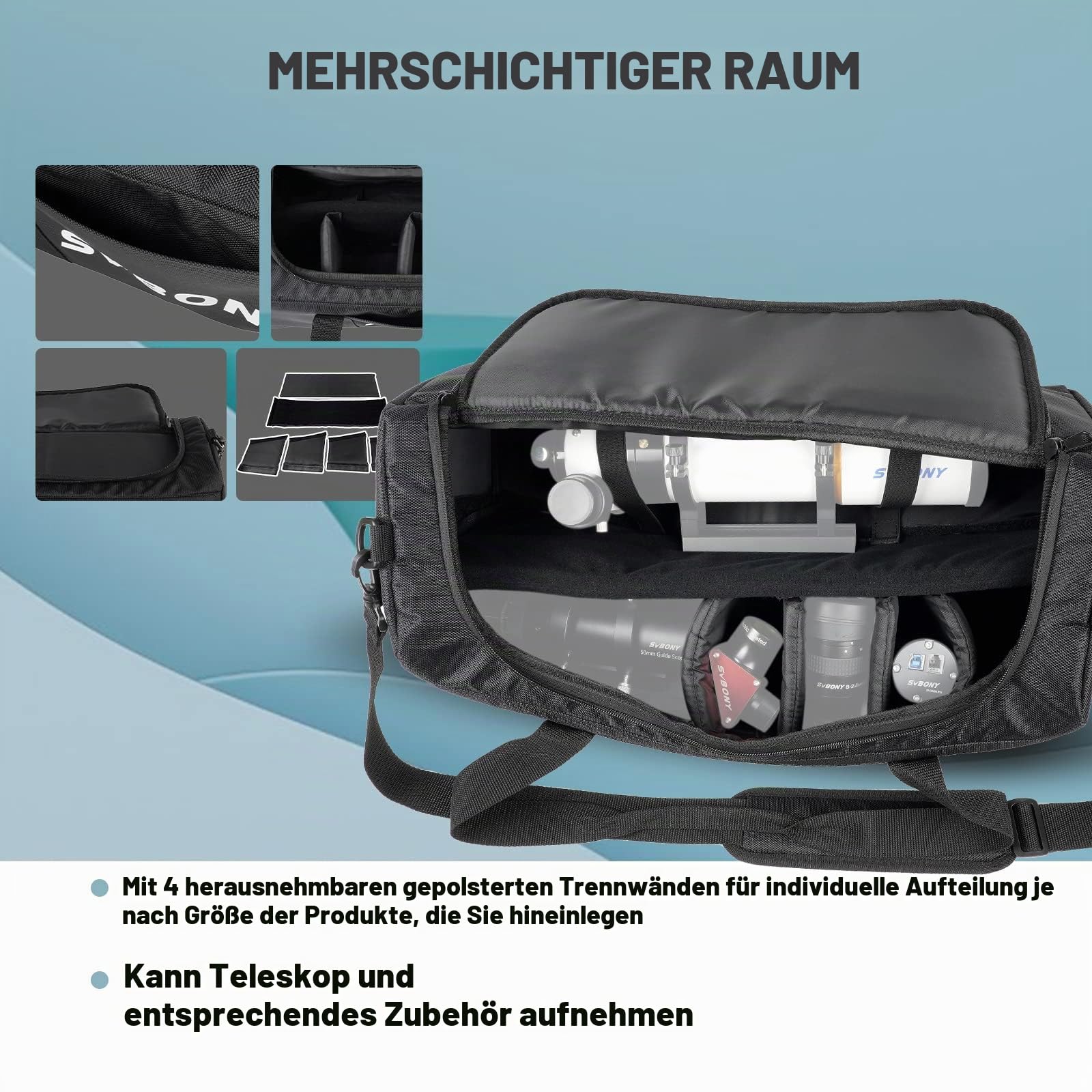 SVBONY SV212 Teleskop Tasche, Gepolsterte Mehrzweck Tragetasche Verstellbarer Schultergurt Passend für SV503 SV550 und Zubehör