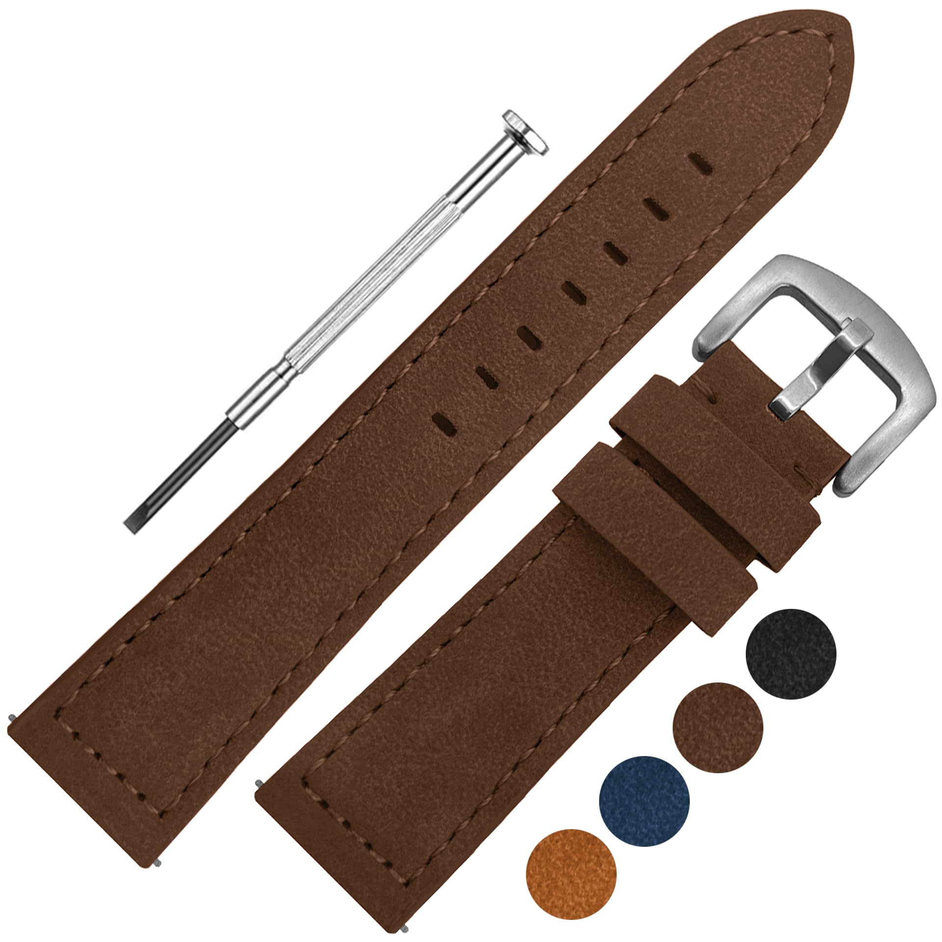 DBLACK BUZZ Genuine Leather Watch Strap, Matte Finish, Quick Release, Leather Watch Band // For 20mm, 22mm, or 24mm Genuine Leather Watch Belt (Choose Your Size & Color) (Brown, 20mm) (B0CV3HSBVV) Amazon Price History, Amazon Price Tracker