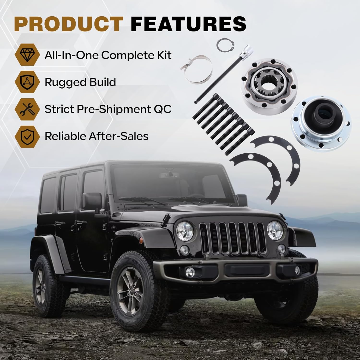 1744014 Replacement CV Joint Kit - High-Angle Compatible with Jeep Wrangler 2007-2018, 2DR and 4DR Heavy-Duty Stainless Steel & Rubber (CV Grease Not Included)