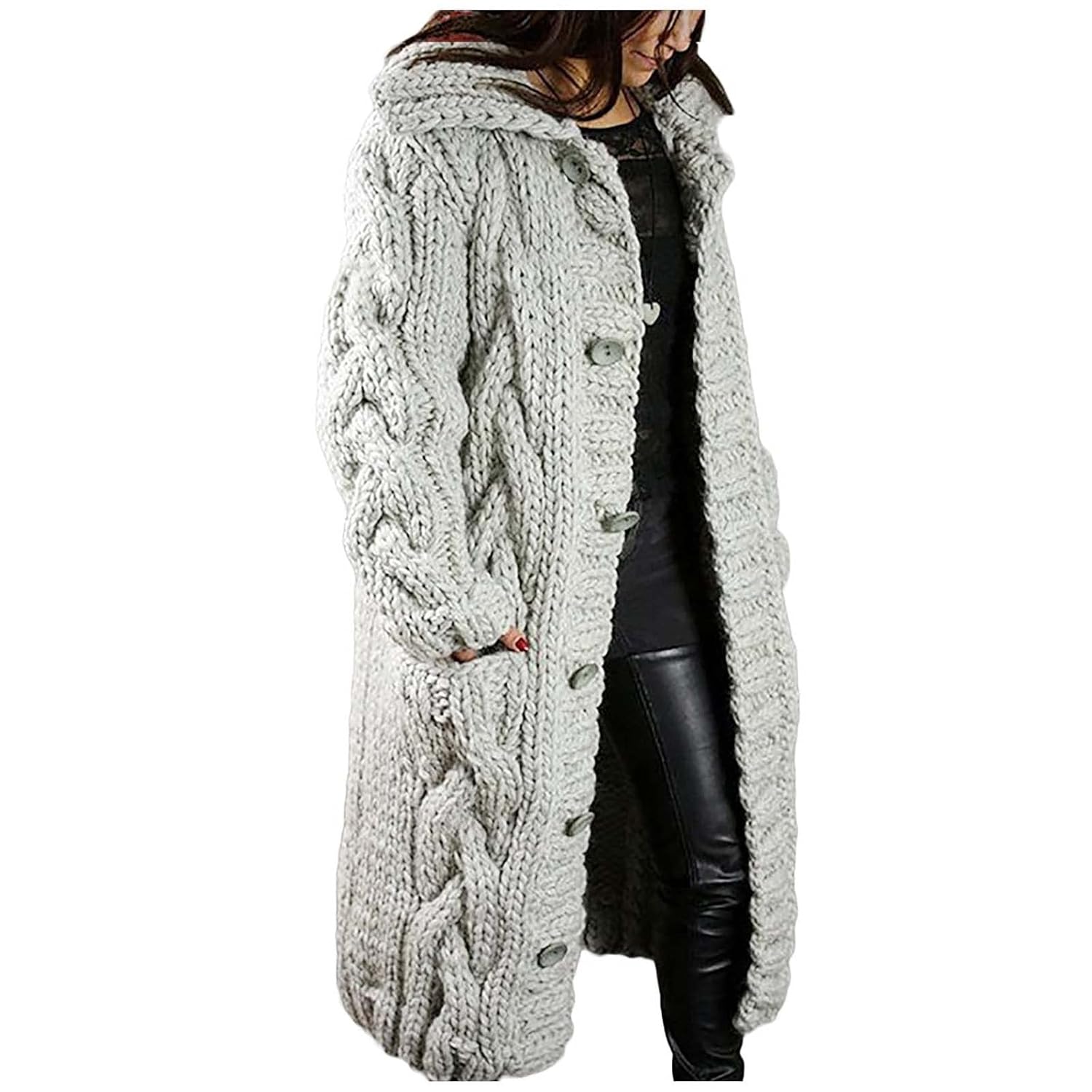 Long Cardigan Sweaters for Women with Pockets Plus Size Open Front Knit Sweater Long Sleeve Hooded Cardigan Sweater