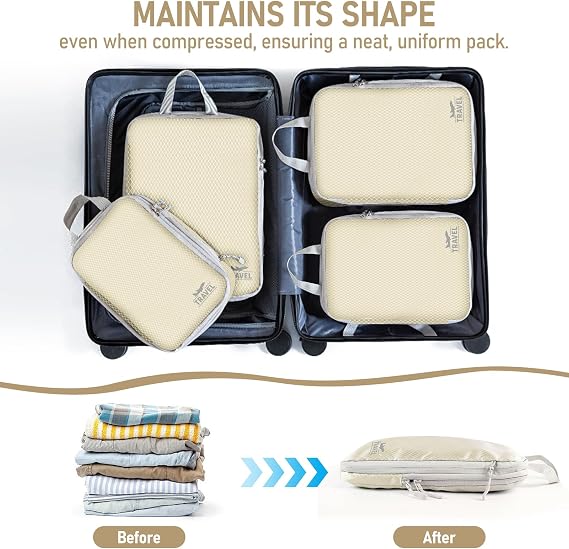 Compression Packing Cubes for Travel, Travel Essentials Luggage Organizer bags for Suitcase, Durable Compression Travel Packing Cubes for Carry on Backpack