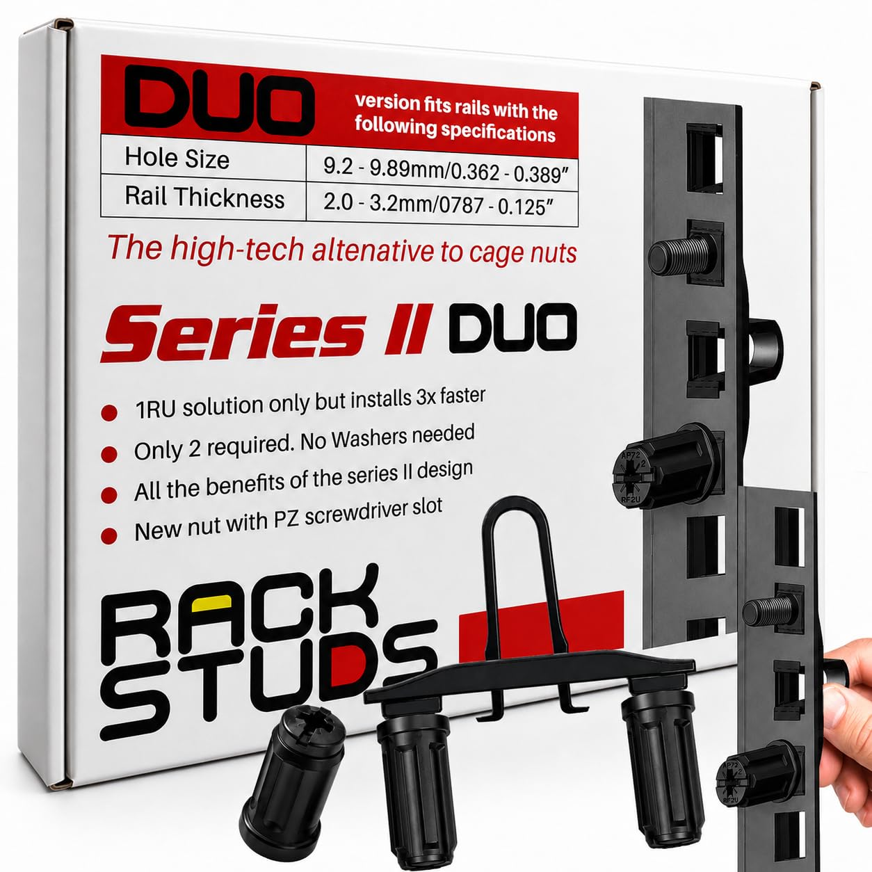 DUO50 1RU Series II Rack Mount Solution - Effortless Alternative to Traditional Rack Screws and Cage Nuts & Server Rack Screws Ideal for Server Hardware Setup - 50 Pack, Universal Version