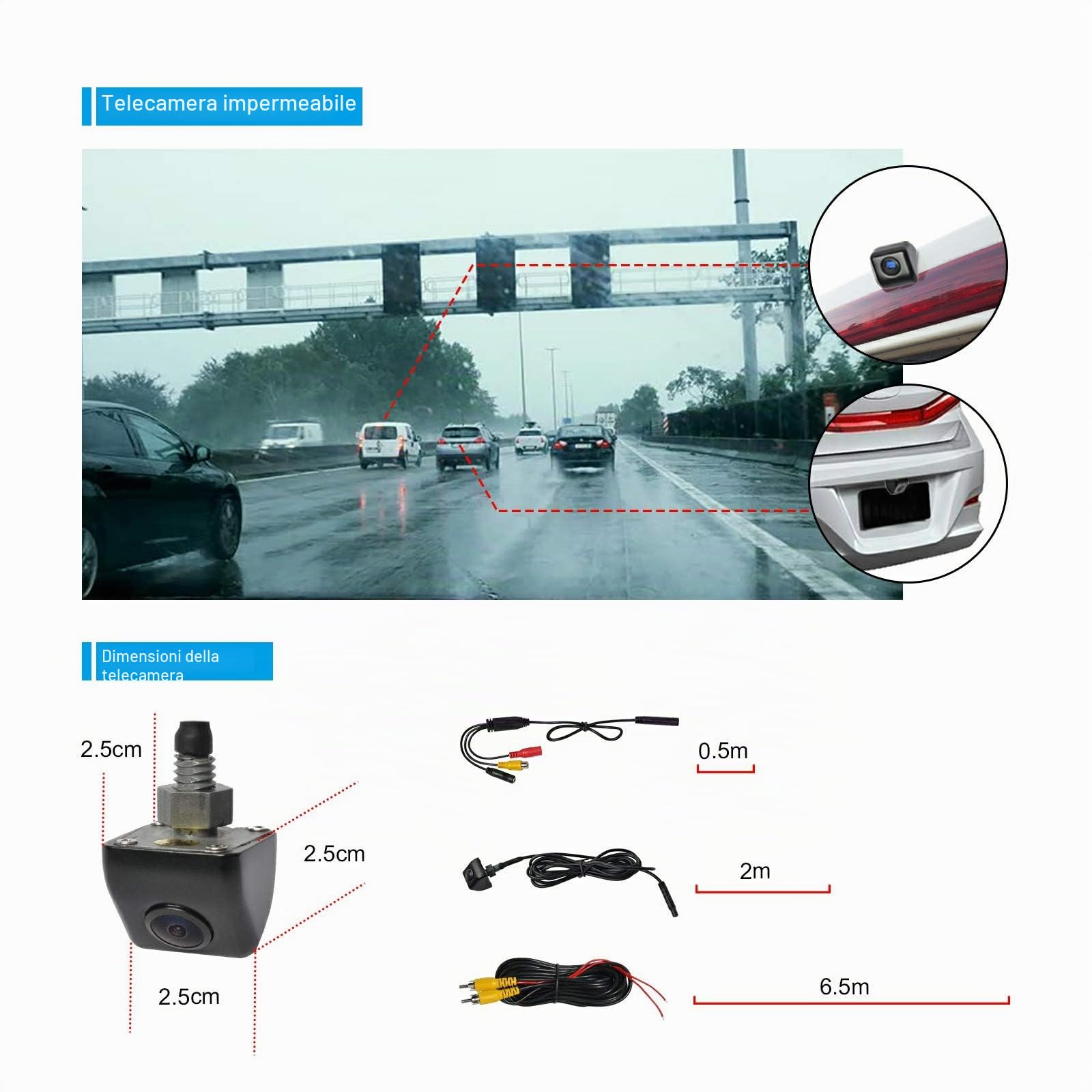 PARKVISION Telecamera di Retromarcia Auto 12-24V con Telecomando – Doppia Vista Anteriore/Posteriore, 5 Livelli Luminosità, Linee Parcheggio Opzionali, Montaggio Regolabile