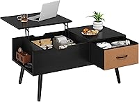 Yaheetech Lift Top Coffee Table with Hidden Compartment, Fabric Drawer & Shelves - Modern Black Living Room Storage Table