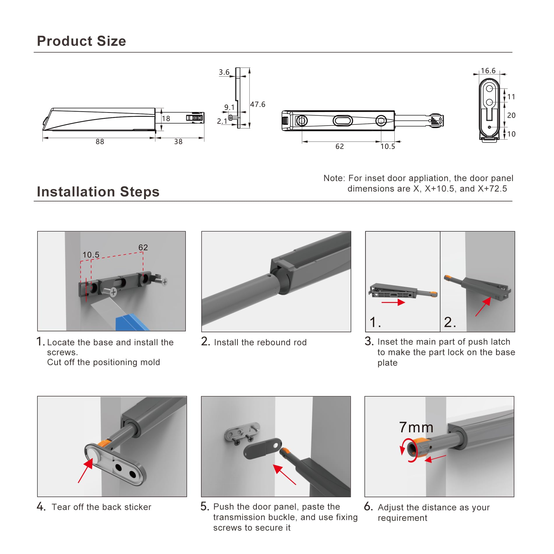Push to Open Chiusure a Pressione Robuste Invisibile Serratura per Porte con Chiusura Meccanica a Fibbia Premere Chiusura Aperto per Mobile Cucina Armadietto Cerniera della Porta 6 Pezzi