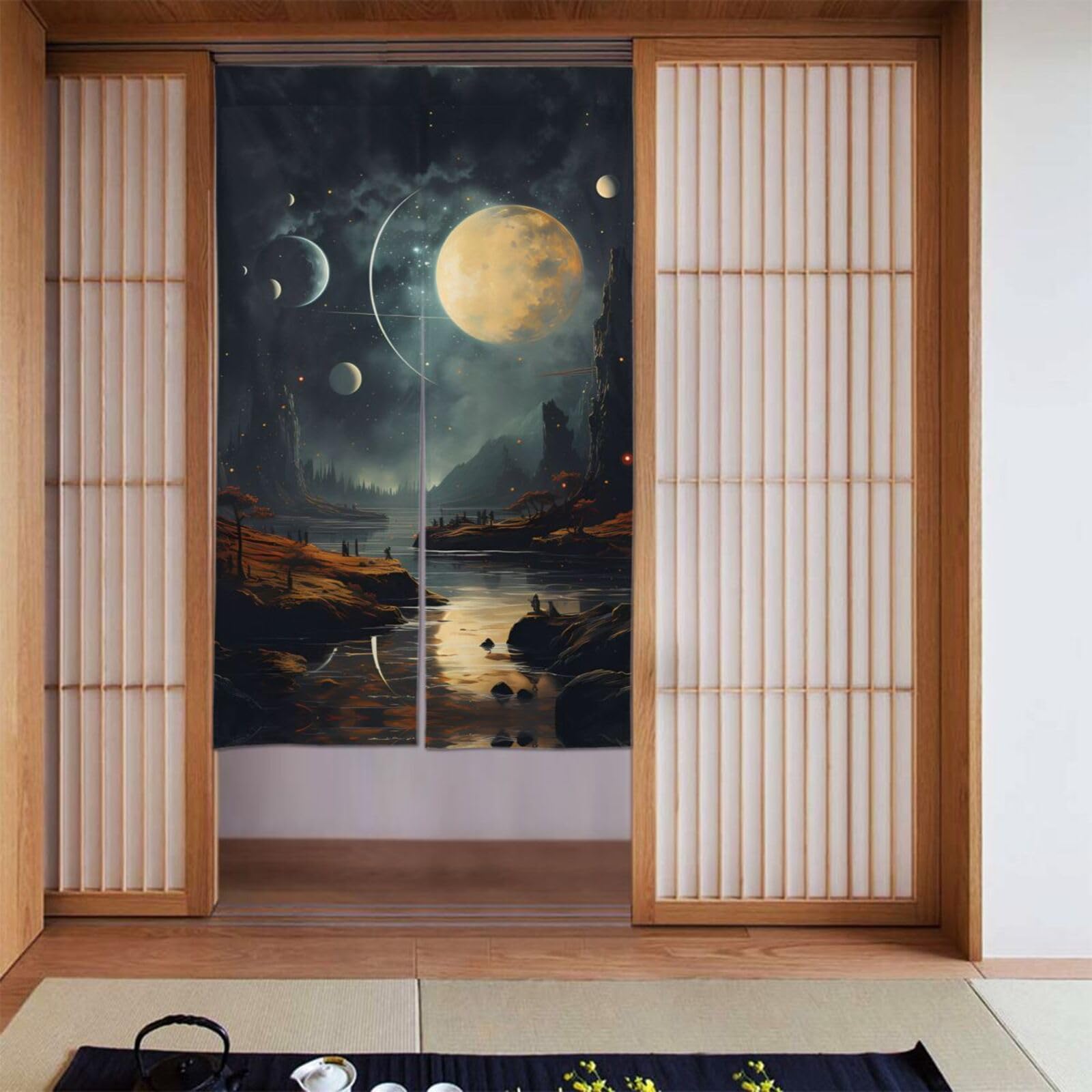 Rideau occultant chambre contre la lumière motif lune étoiles 142x86cm