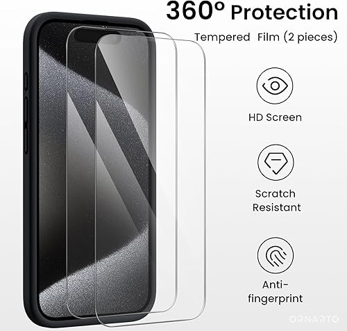 Miniatura 5 de ORNARTO Funda compatible con iPhone 15 Pro con 2 protectores de pantalla, funda de goma de gel de silicona líquida cuerpo completo Funda protectora