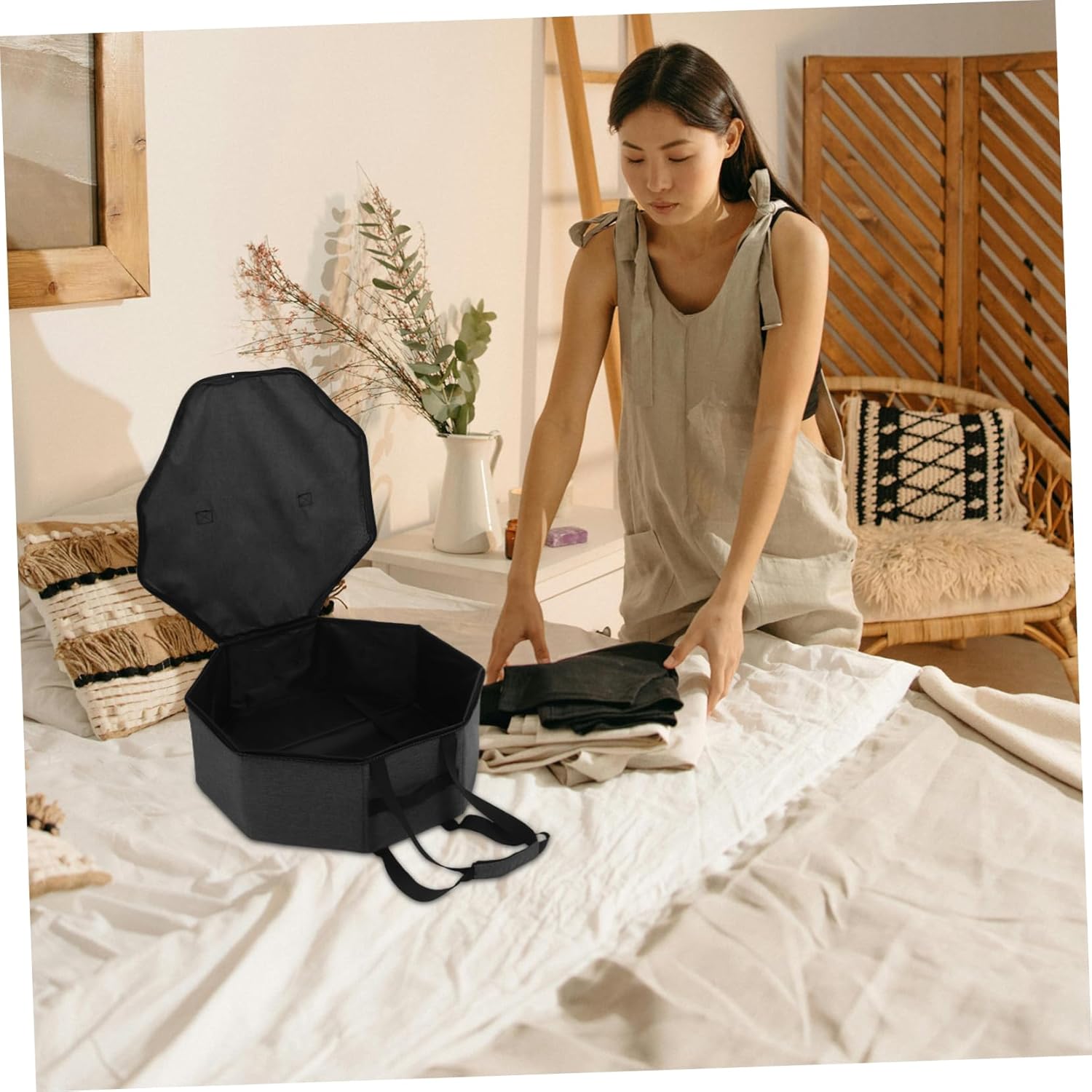 Happyyami Collapsible Hat Storage Bag Cowboy Hat Carrier Portable Organizer Zippered Cap Carrier Case