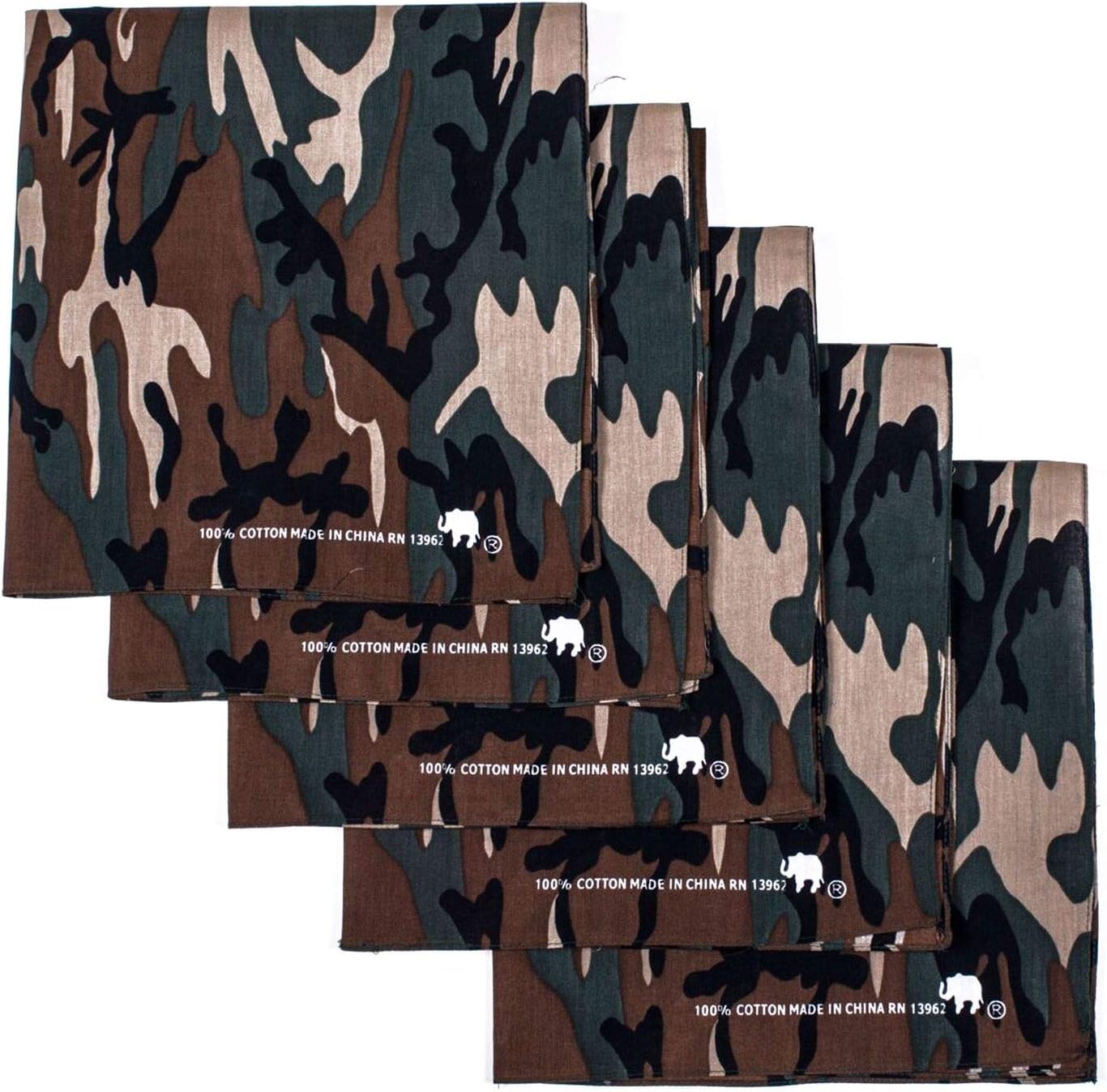 Elephant Brand Bandanas 100% Cotton Since 1898-5 Pack