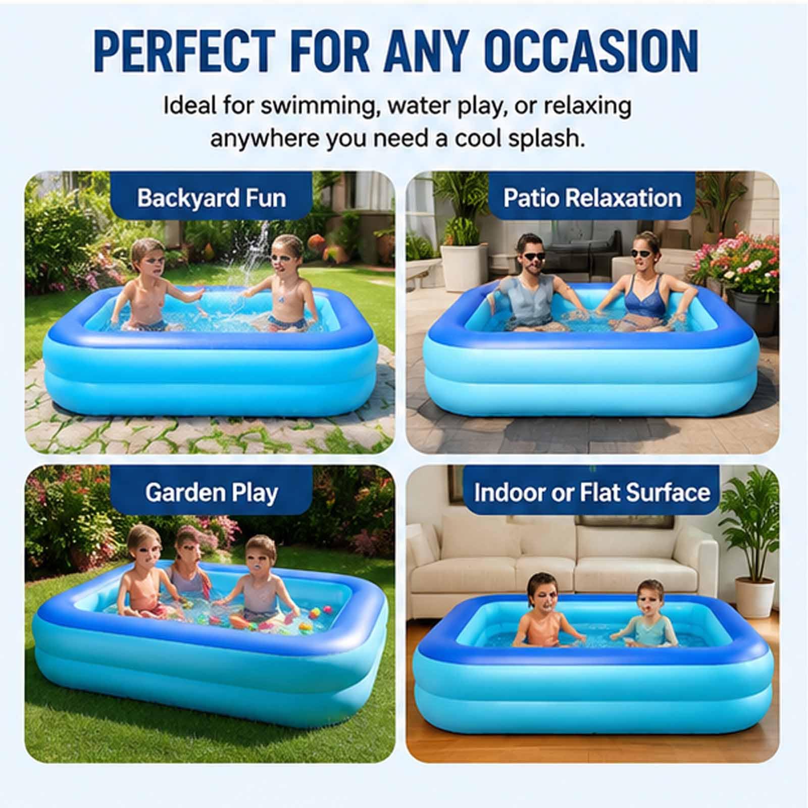 Piscine Gonfiabili, Piscina Grande a Doppio Strato 150x105x35cm | Piscina gonfiabile spessa e resistente, con pompa, per esterni, giardino, festa d'acqua estiva