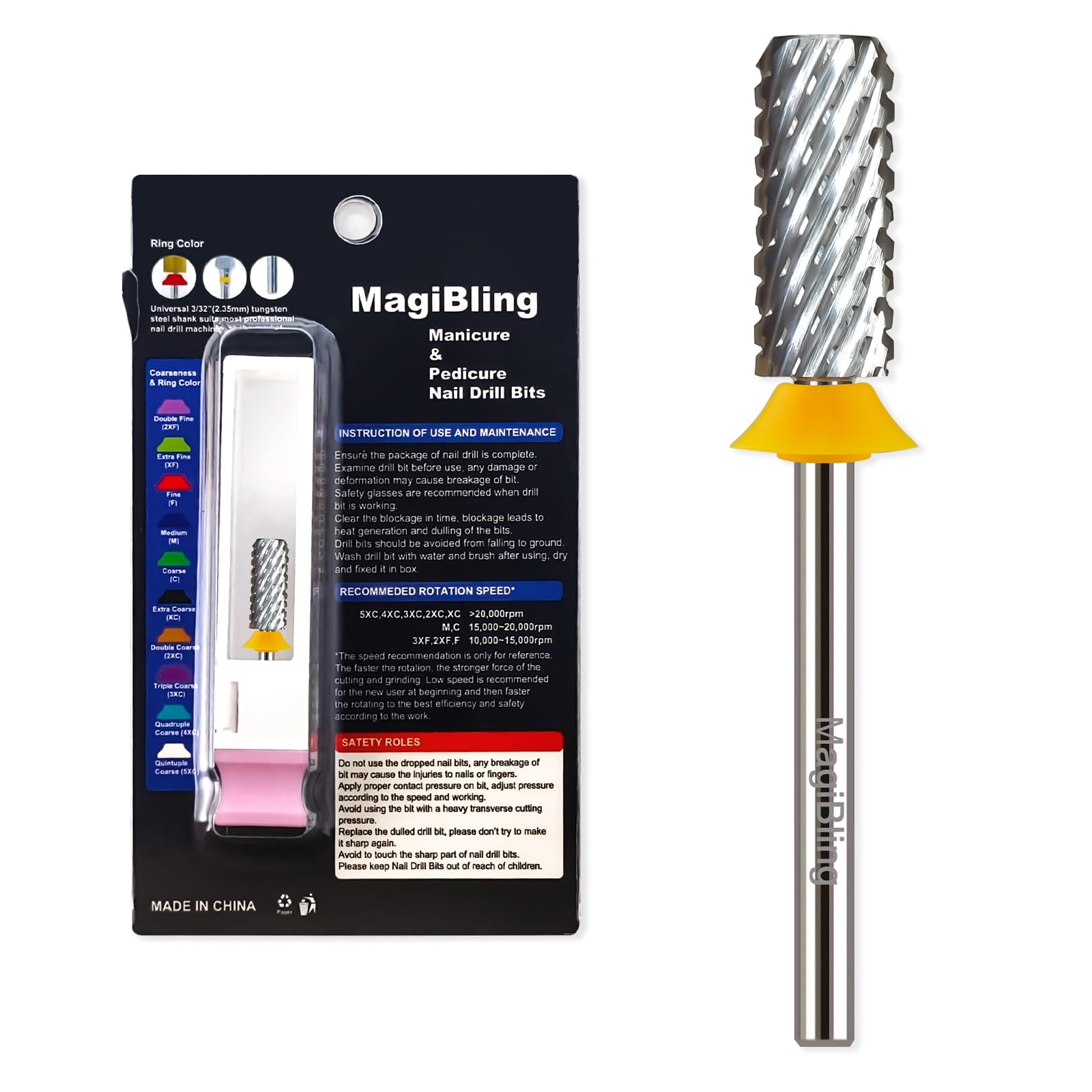 Professional Small Barrel Nail Drill Bit, Flat Top Tungsten Carbide 3/32", Two-Way Rotation E-File Bit for Soft & Hard Gel Removal, Acrylic Shaping