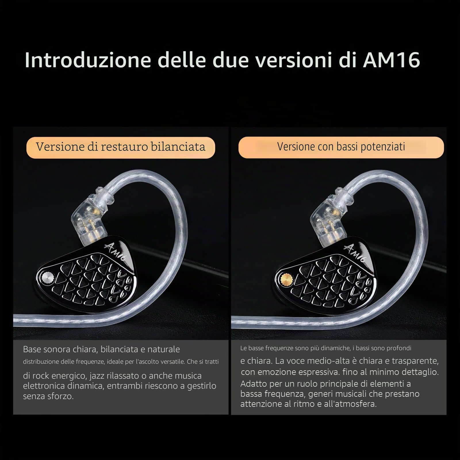 KZA COUSTICS KZ AM16 - Cuffie con monitor in-ear con 16 driver BA, HiFi IEM con suono stereo chiaro su tutte le frequenze, cuffie da gioco con cavo OFC rimovibile placcato argento per musicisti