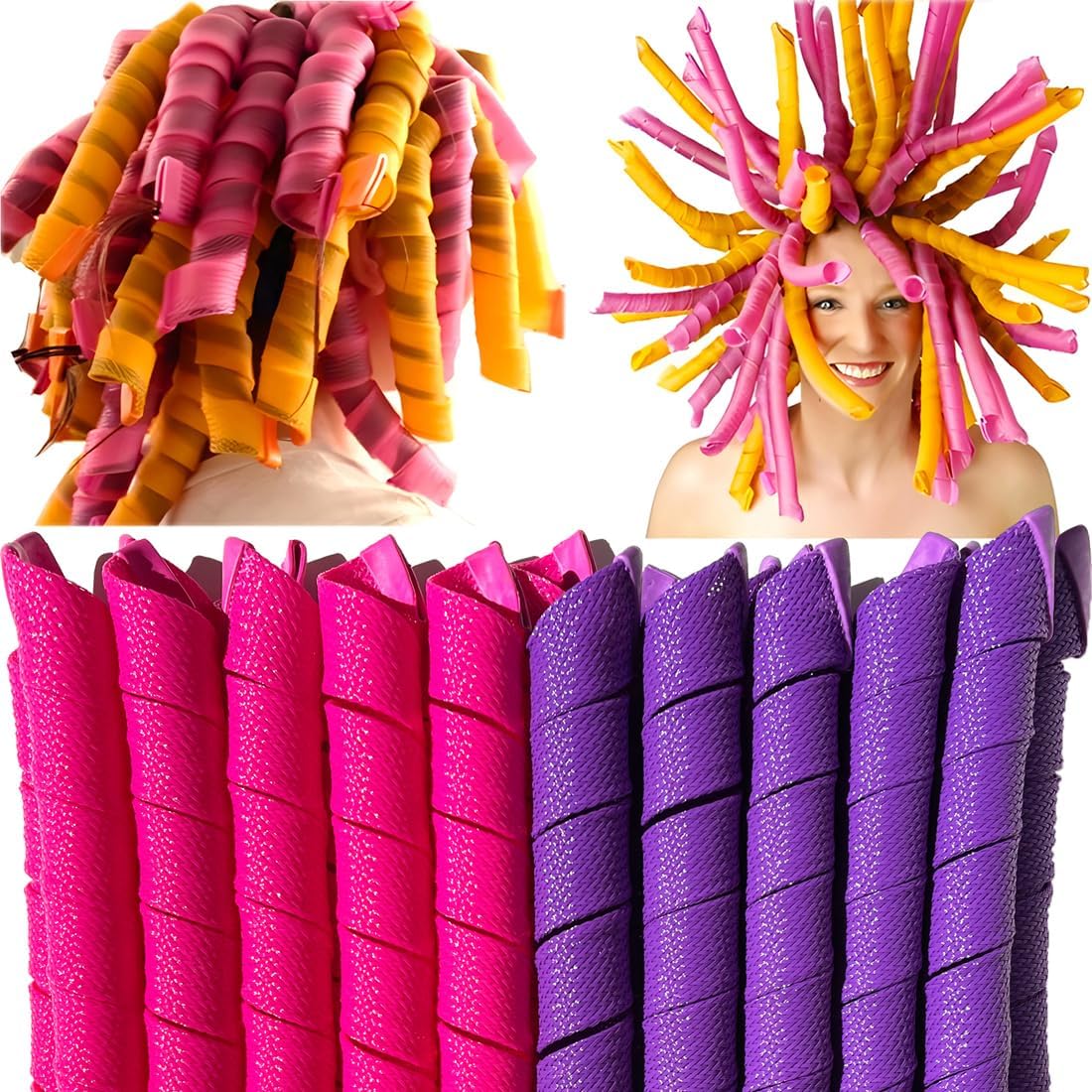 40pcs Heatless Spiral Curlers for Long Hair, 22Inch Hair Curlers with 6pcs Styling Hooks (purple-rosered)