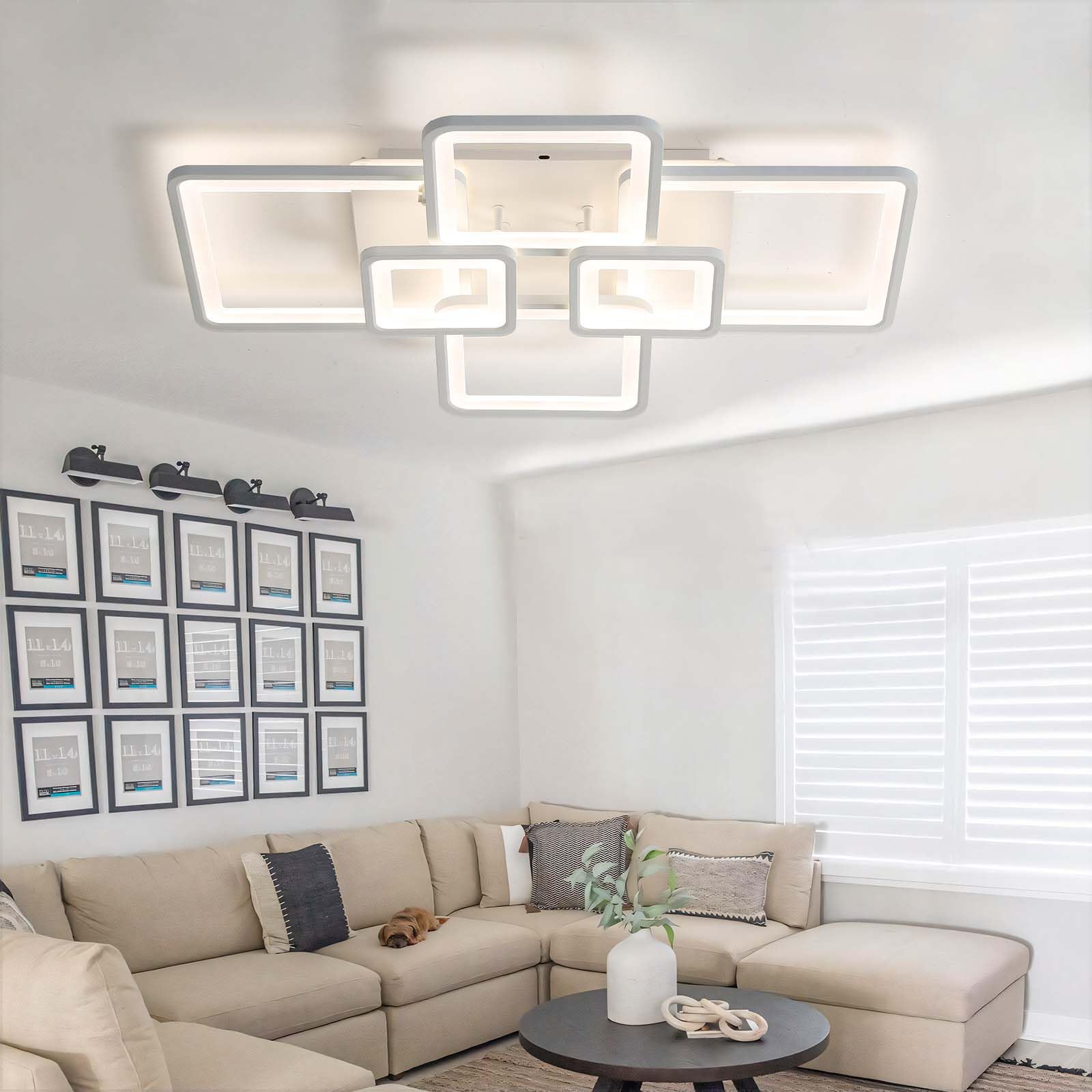 Caufloce Ceiling Lights LED Bedroom Dimmable Ceiling Light Remote Control APP Living Room Ceiling Lighting Modern Indoor Ceiling Lamp Square Metal for Lounge, Dining Room, Hallway, Kitchen