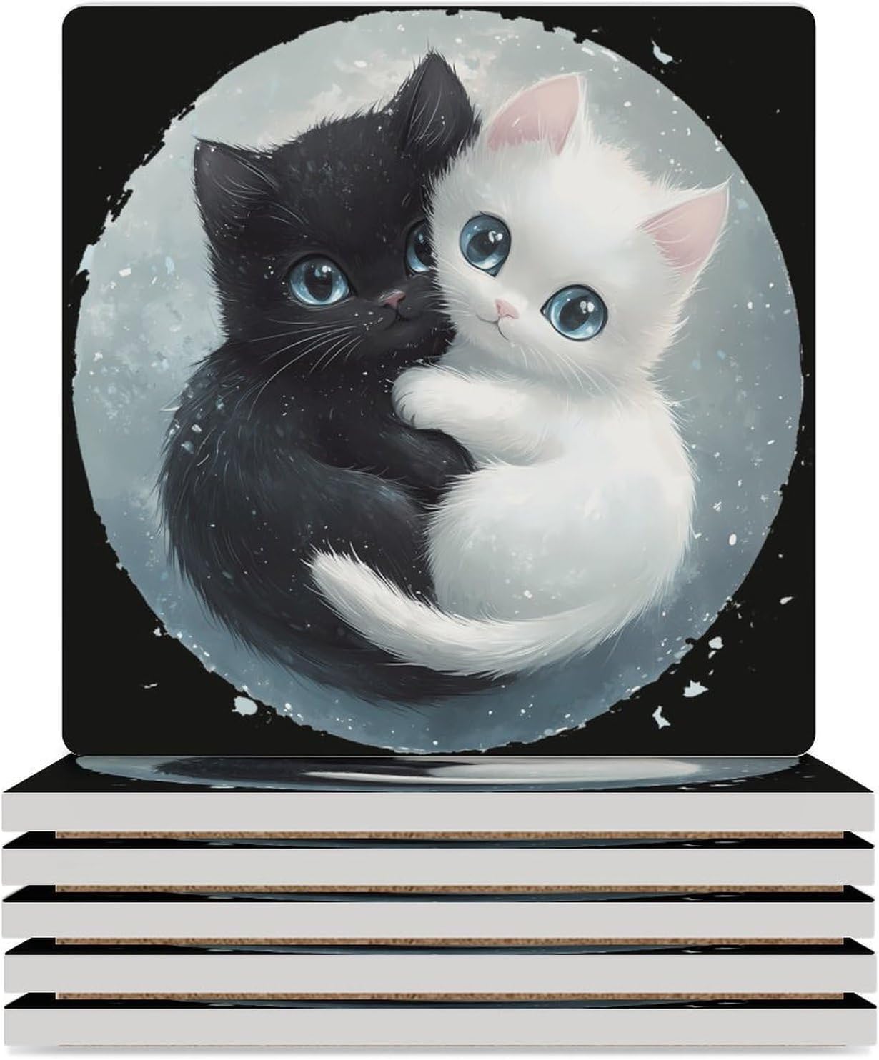 Cats Yinang Ceramic Coasters Set Square Drink Coasters Table Coaster for Kitchen Desktop Decor