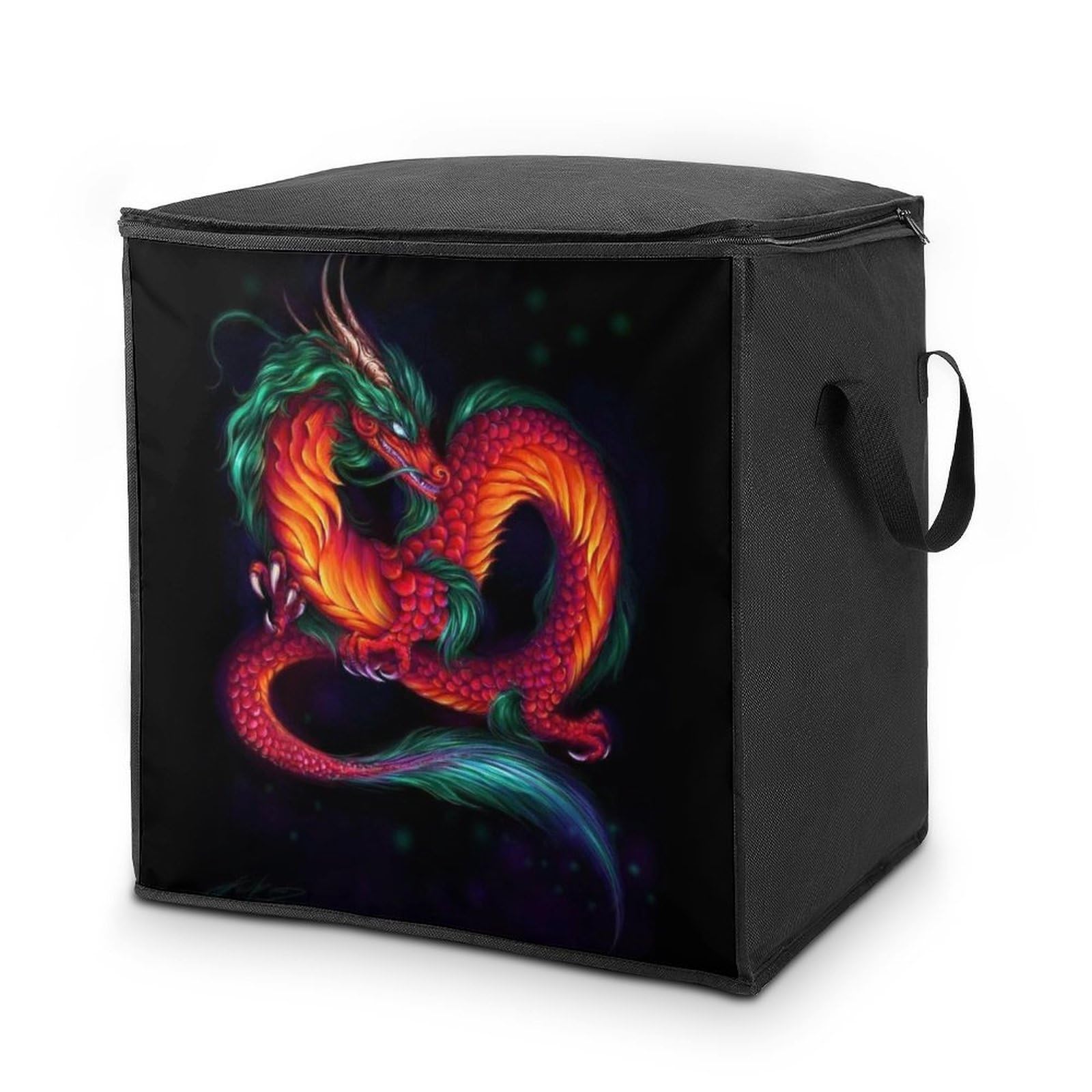 Lyfthologen 70L Storage Bags, Chinese Dragon Storage Box with Lid Zipper And Handles, Clothes Bags for Quilt, Blankets, Bedding