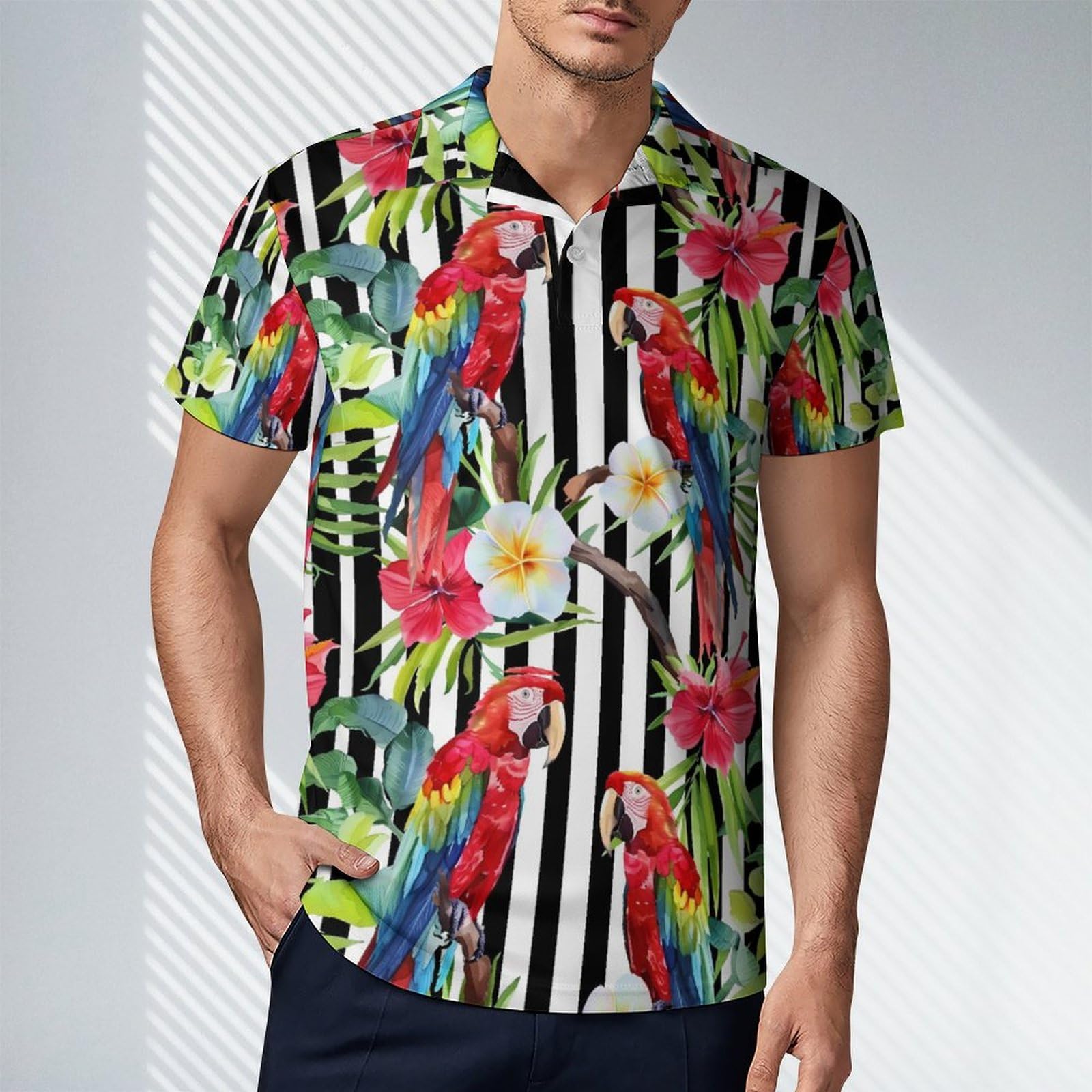 Macaw Parrot Flowers Novelty Men's Short Sleeve Shirts Funny Golf Tennis Work T-Shirt Sport Tee M