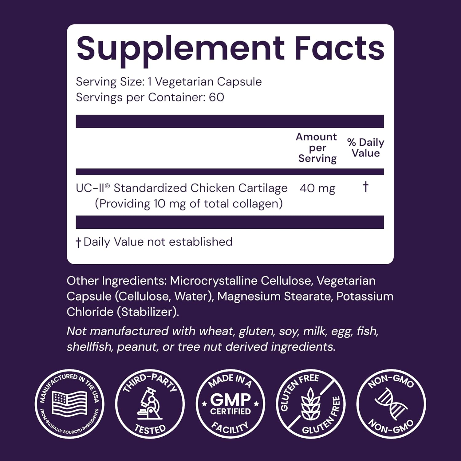 Healthy Origins UC-II 40 mg (Undenatured Type II Collagen, Non-GMO, Gluten Free, Joint Support), 60 Veggie Caps - Image 3