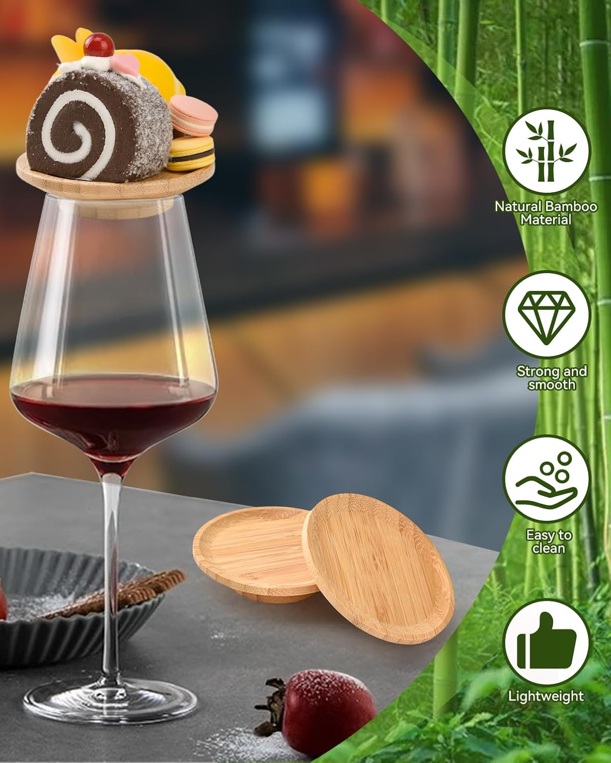 4 Pcs 4" Wine Glass Charcuterie Topper, Wood Appetizer Plates