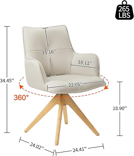 Miniatura 2 de Art Leon Silla giratoria moderna de mediados de siglo, silla de escritorio de oficina en casa, sin ruedas, sillón tapizado de cuero genuino con