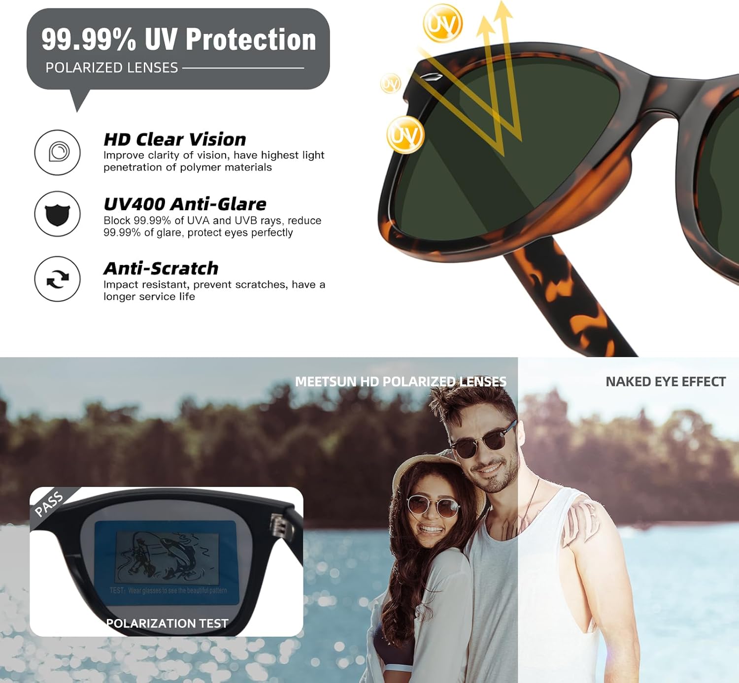 MEETSUN Polarized Sunglasses for Women Men Classic Retro Square Frame Driving Sun Glasses UV Protection - Image 6