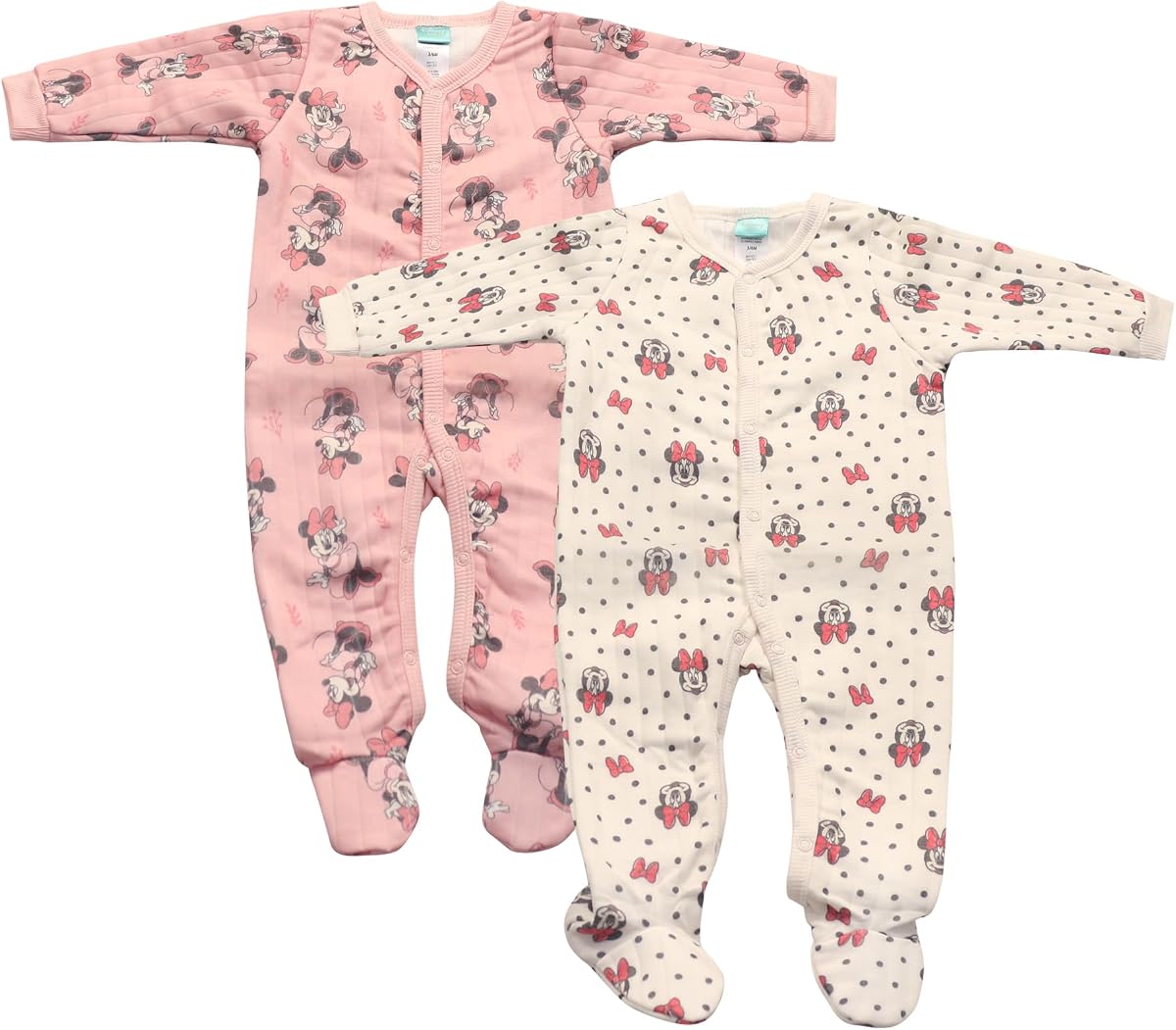 Magic Threadz Disney Clothes Baby Girls 2-Pack Quilted Footie Coveralls - Minnie Mouse and Princess Bodysuits (0/3M-6/9M)