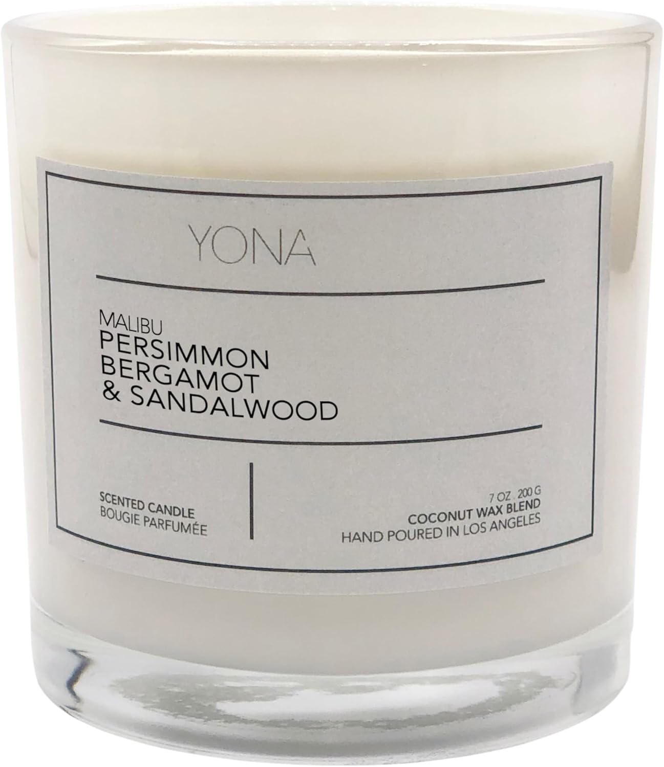 Persimmon, Bergamot & Sandalwood Scented Candle (7oz./200g.) Made with Coconut Wax Blend, Highly Scented. Medium Size Candle with Two Wicks. Handmade in Los Angeles, CA.