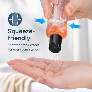 Travel Bottles for Toiletries, 3.4 oz Travel Size Containers, 5pcs, Clear | Squeezable empty plastic bottles, TSA approved, leak proof, with labels, for liquids & shampoo lotion, gym essentials