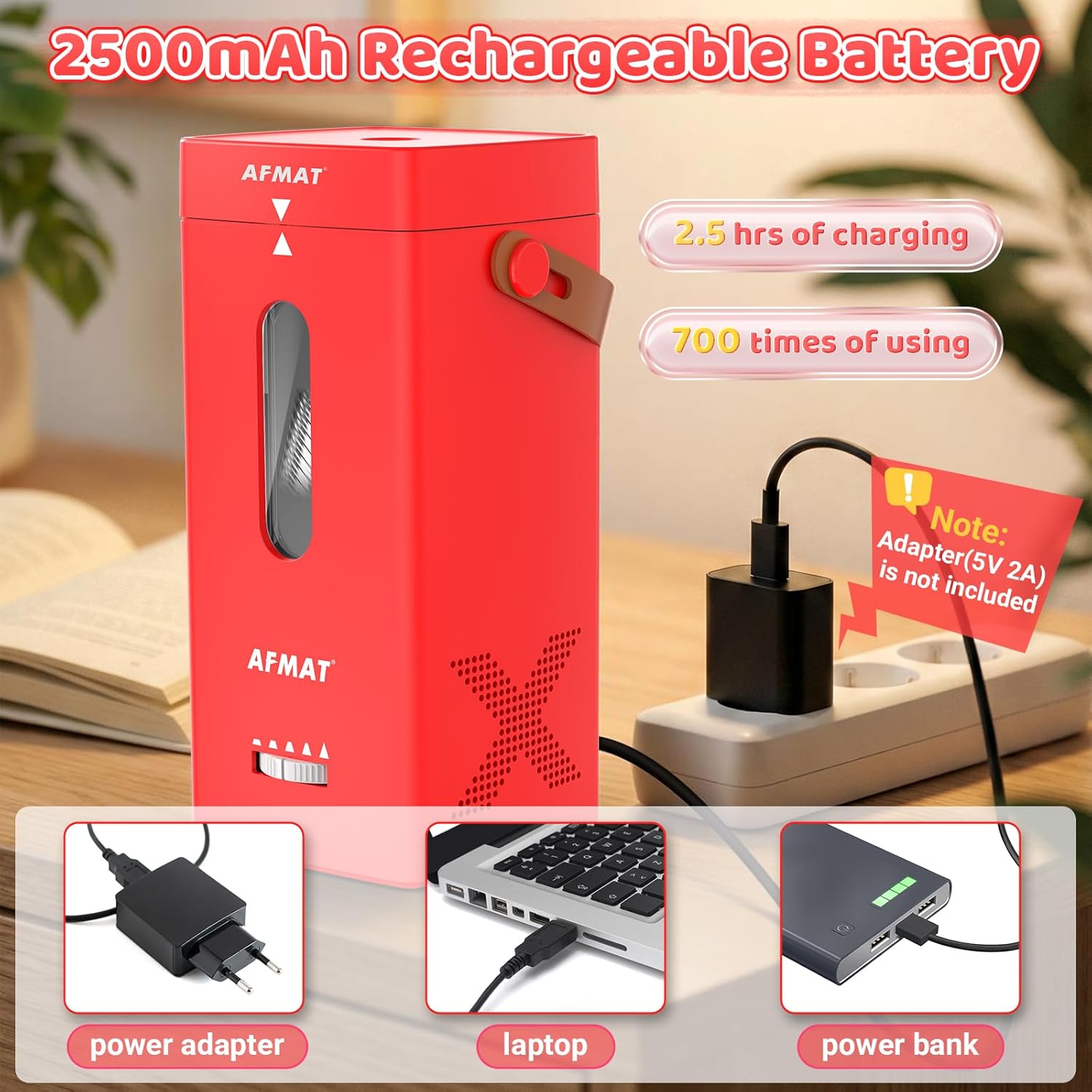 AFMAT Electric Pencil Sharpener, Fully Automatic Pencil Sharpener, Auto in & Out, Rechargeable Hands-Free Sharpeners for Jumbo & Colored Pencils (6.5-12mm), Portable for Home/Classroom/Office PSC6