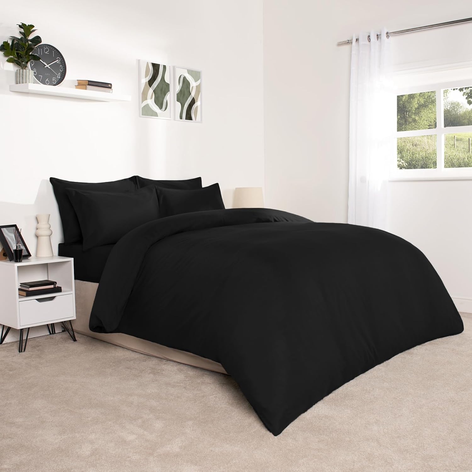 Brentfords Black Soft & Breathable Microfibre Bed Set - Single Duvet ...