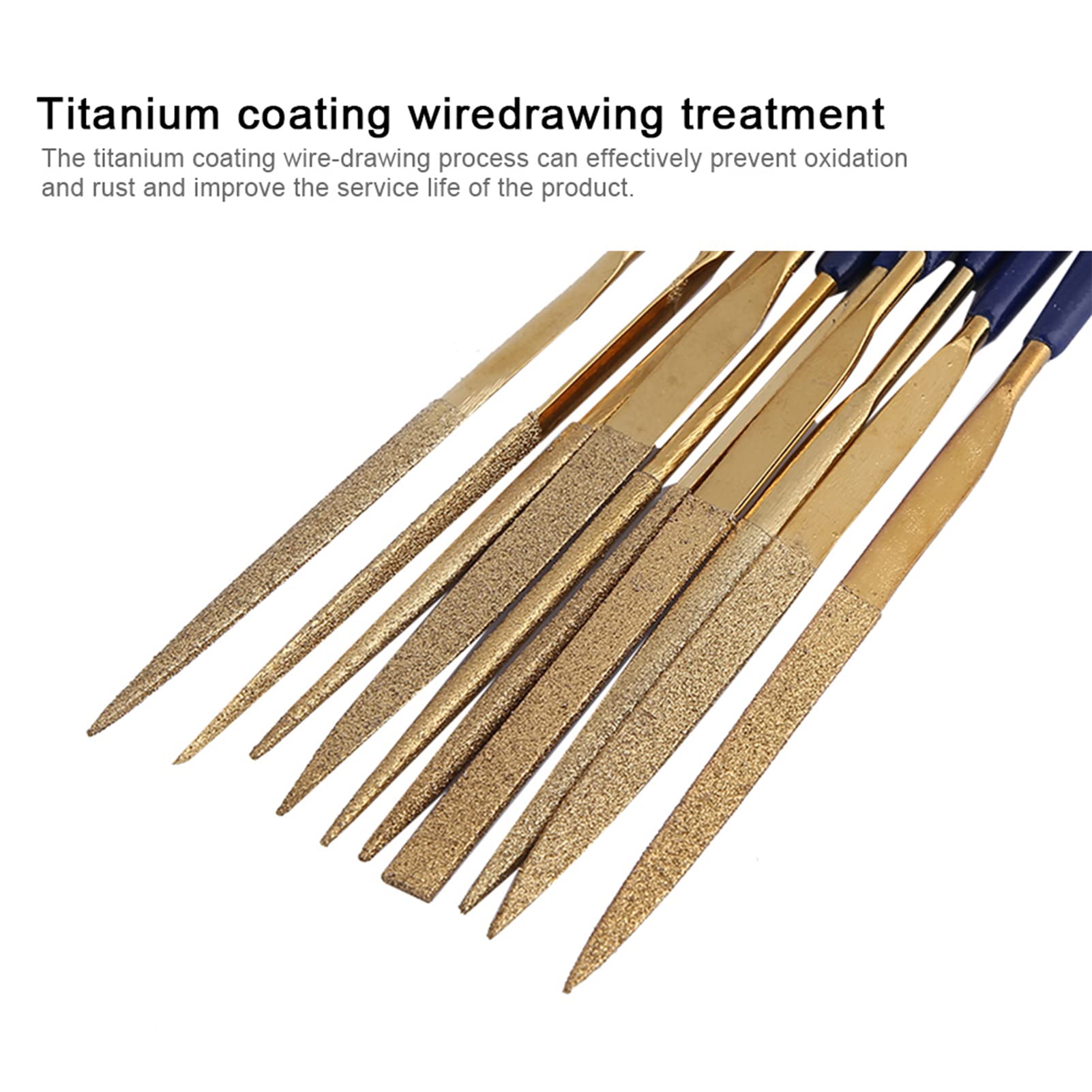 Premium Alloy Coated Grinding Files Set 10pcs with AntiSkid Handle for Versatile Polishing Needs - Sturdy Emery Particle Needle Files with Soft Grip