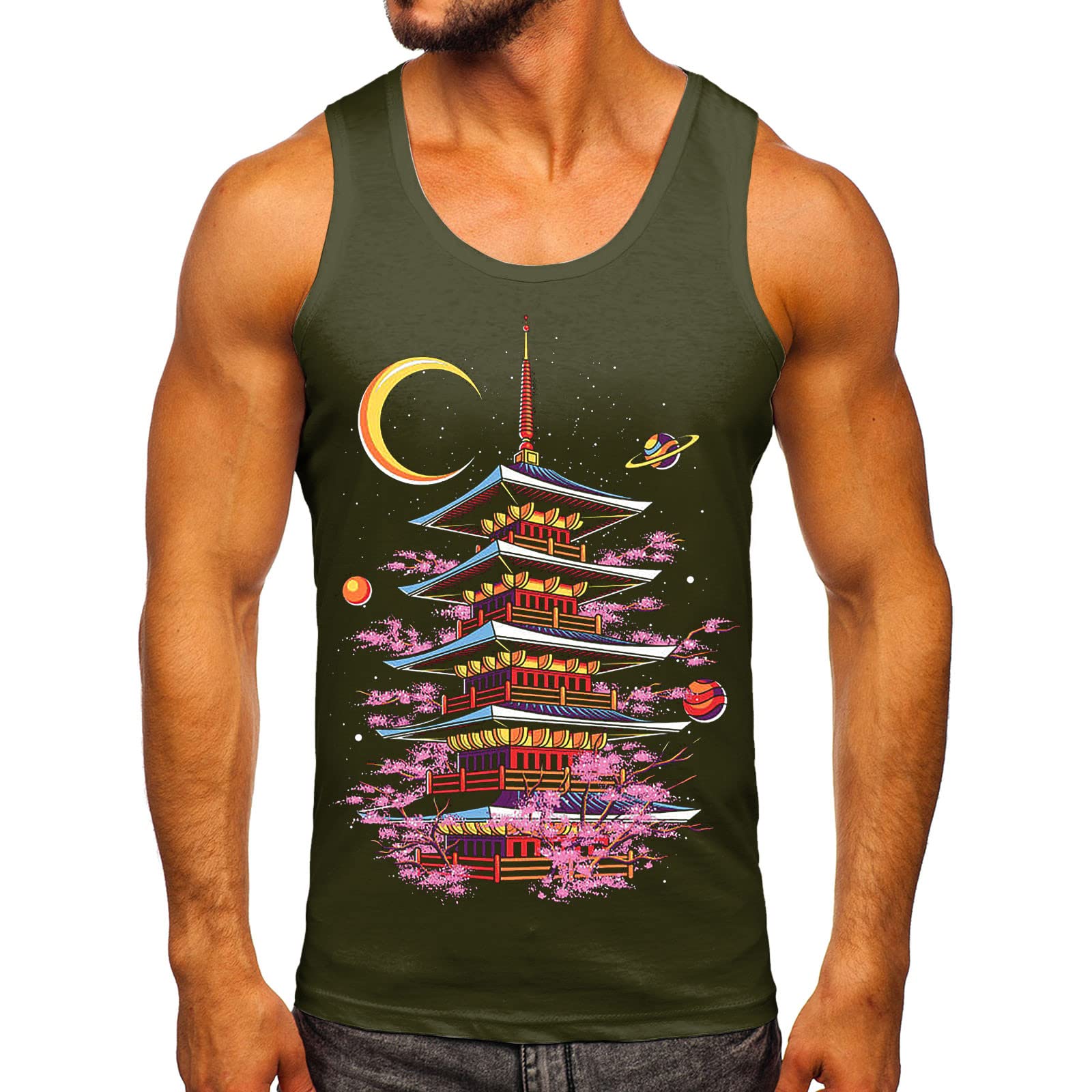 Mock Neck Pullover Men Casual Spring Summer Sleeveless Printed O