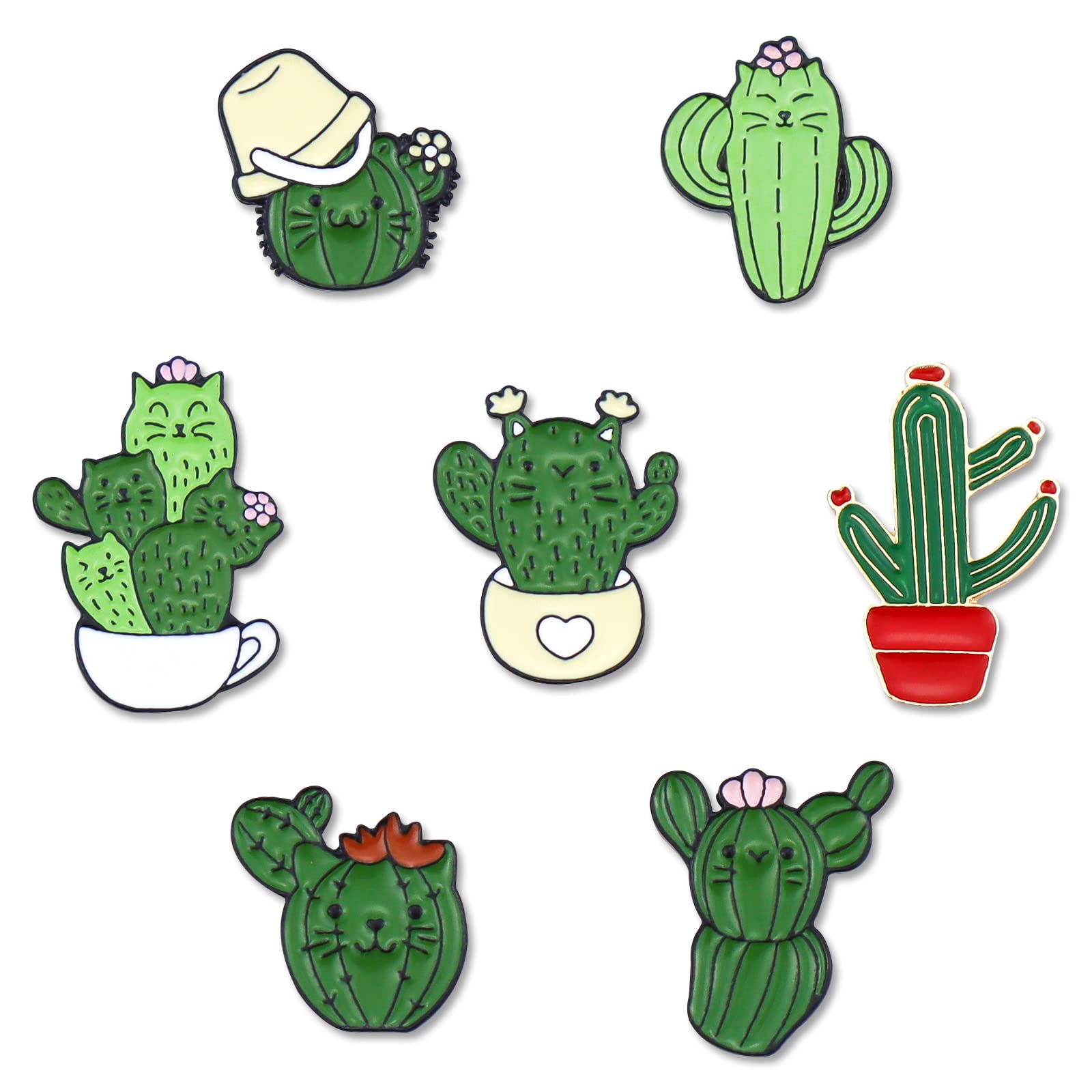 Cute Cactus Plant Enamel Lapel Pin Set, LEEFONE 7 PCS Cartoon Animal Plant Brooches Novelty Pin Badges Gift for Women Girls Clothing Bags Jackets Accessories Supplies DIY Crafts