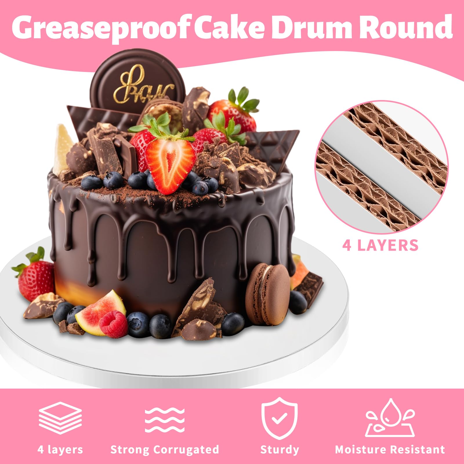 10 Inch Cake Board Drums Round, 12-Pack, White, Sturdy 1/2" Thick Heavy Or Multi-Tiered Cakes for Bithday Wedding Party. (10inch(12pack))