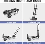 KEDSUM 3-in-1 Cart Dolly convertible avec roues, 600LBS Camion à main lourd Dolly, camion à main avec angle de poignée réglable & Base extensible pour la maison, Maisons de guerre, Dorm, 6-Wheel Conception avec freins