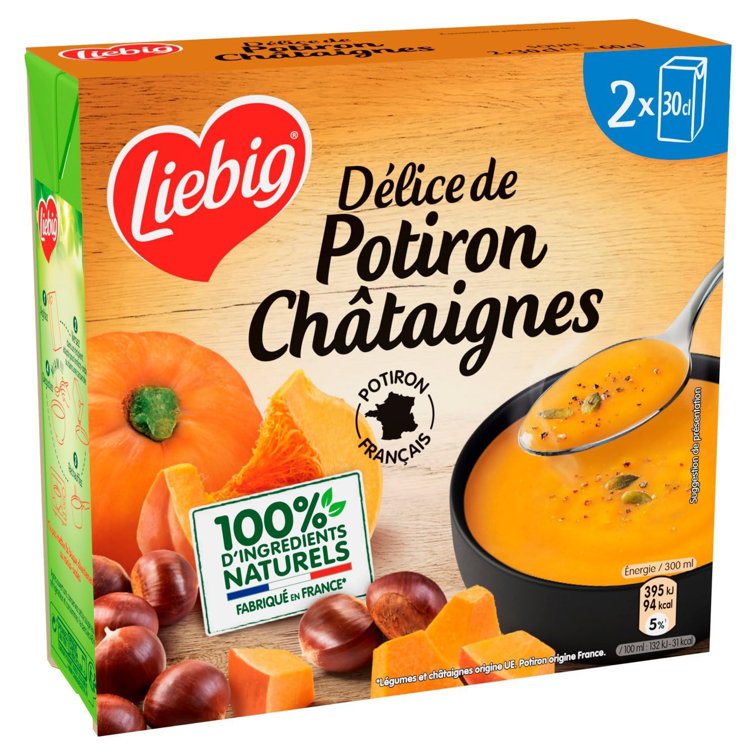 LIEBIG - Soupe Velouté Potiron Châtaignes et Carottes à la Crème Fraîche - les 2 briques de 30cl - Le Lot De 4