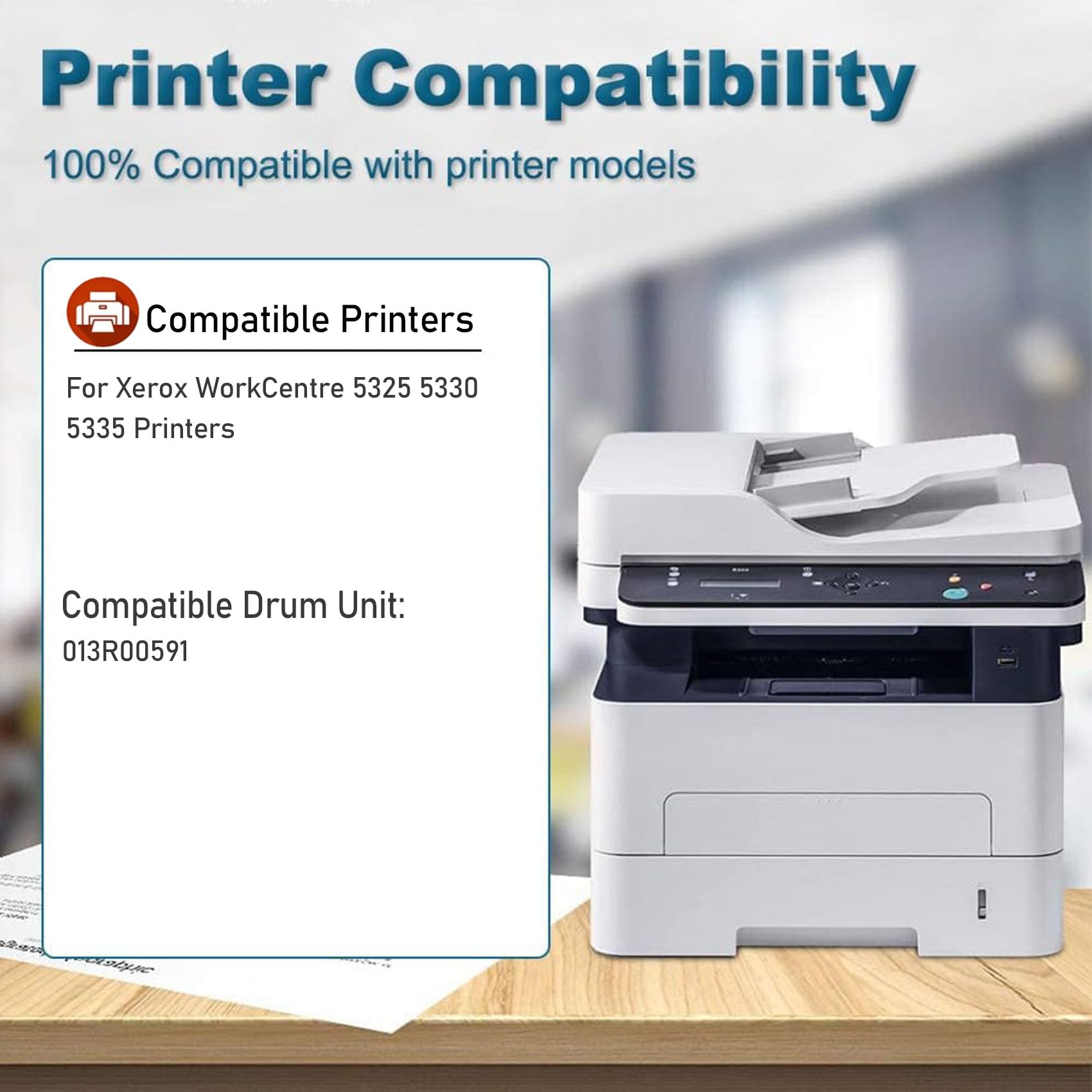 Unità tamburo 013R00591 compatibile con unità di imaging 5325 5330 5335 Alta capacità per Xerox WorkCentre 5325 5330 5335 Stampanti: 96.000 pagine,3PC-Black