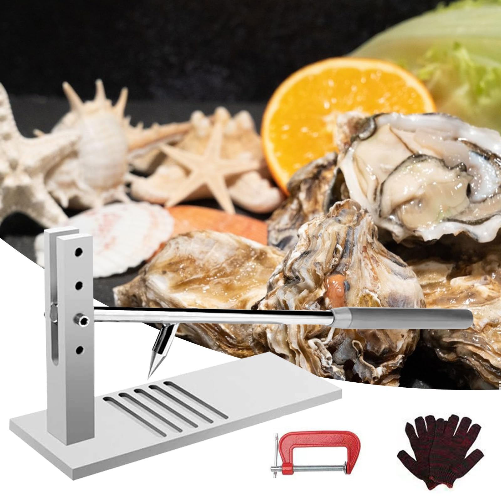 Outil à HuîTres En Acier Inoxydable, Ensemble De Couteaux à HuîTres Ouvre-HuîTres Oyster Shucker Avec Hauteurs RéGlables, Avec 2 Couteaux à HuîTres Et Un Outil De Fruits De Mer De Gant