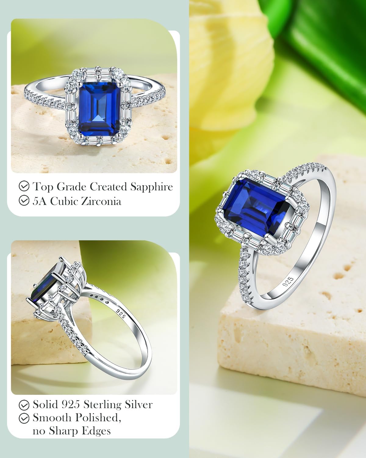 925 Sterling Silver/14K Gold Plated Heart/Square/Pear Shape Rings for Women Created Gemstone Engagement Birthday Party Jewerly(with Box)