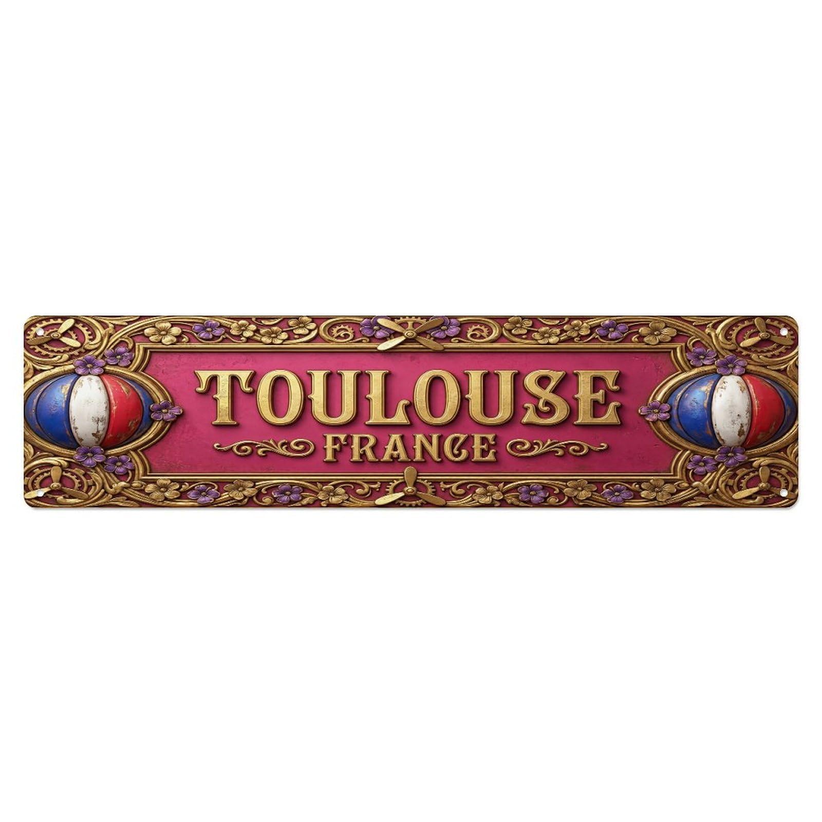 Vintage Toulouse France Flag Pattern Metal Tin Sign