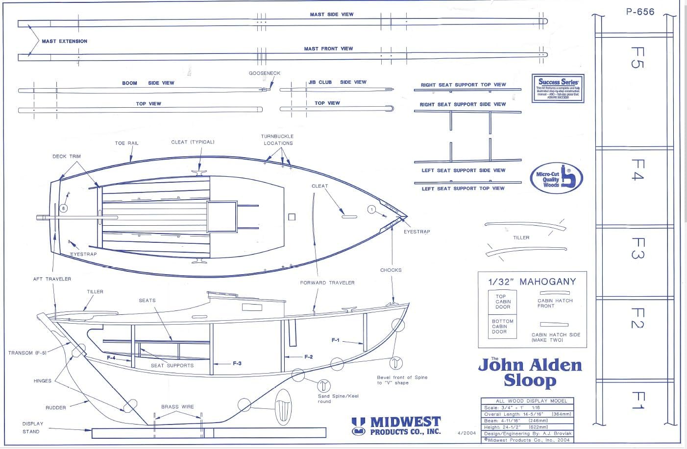 Midwest 997 - John Alden Sloop 1:16 Wooden Ship - 14.4" Long Sailing Boat to Assemble - Wood Model Kit for Adults to Build