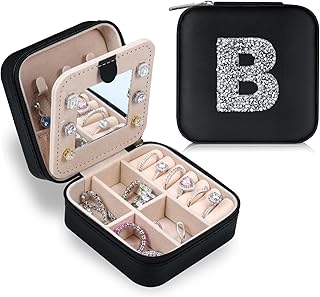 Parima Personalized Jewelry Boxes for women Girls, Monogrammed Travel Jewelry Box | Small Jewelry Box for Girls Jewelry Box | Necklace Earrings Ring Box | Travel Gifts for Women Mom Aunt-Black