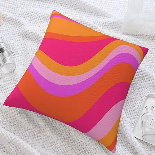 Miniatura 5 de Drissa Fundas de almohada retro de los años 70 con diseño abstracto de remolinos rosas y naranjas, funda de almohada decorativa de 18 x 18 pulgadas,