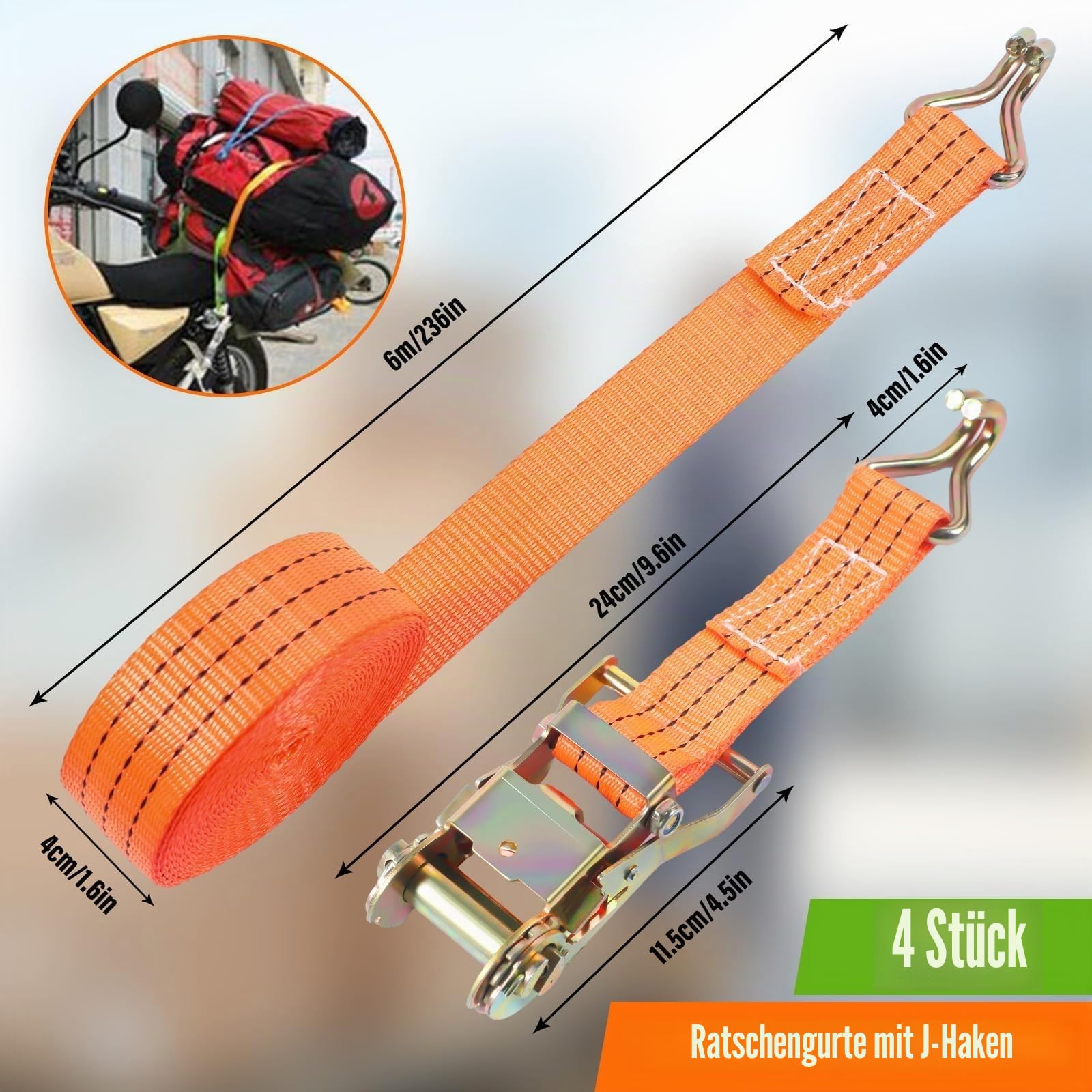 12 Stück Spanngurte mit Haken Ratsche in 6m 3000kg 3T Zweiteilig 40 mm Ratschengurt Zurrgurte 6612lb Break Strength für Ladungssicherung TÜV/GS Zertifiziert
