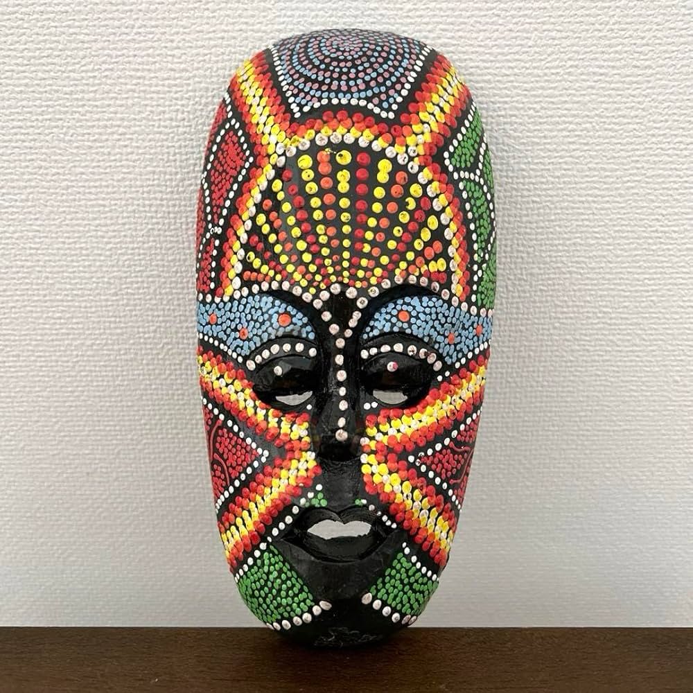 木製のお面 アジアン バリ島的な Amazon.co.jp: 木製お面 インドネシア バリ島 点描画 インテリア