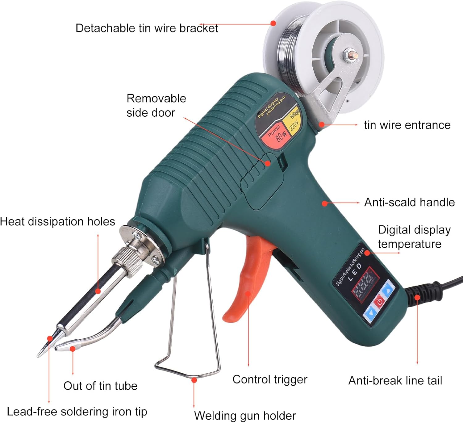 Soldering Gun Kit - Soldering Iron Kit with Adjustable Temp 180-520°C, ON/OFF Button, 80W LED Digital Internal Heat Soldering Gun, Auto Send Tin Soldering Kit for Electronics Welding Repair DIY