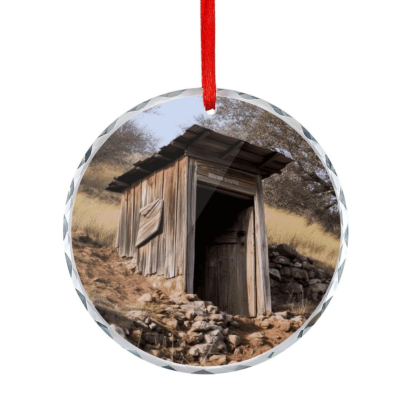 Btcowzrv Style Old Ancient Outhouse Round Ornament Hanging Pendant Decor