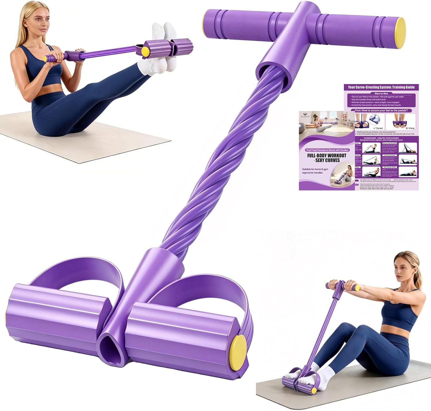 Foot Pedal Resistance Bands with Handles, 6-Tube Multifunction Exercise Bands, Durable Home Gym Fitness Equipment for Women & Men to Tone Abs, Core, Legs, Arms, Waist