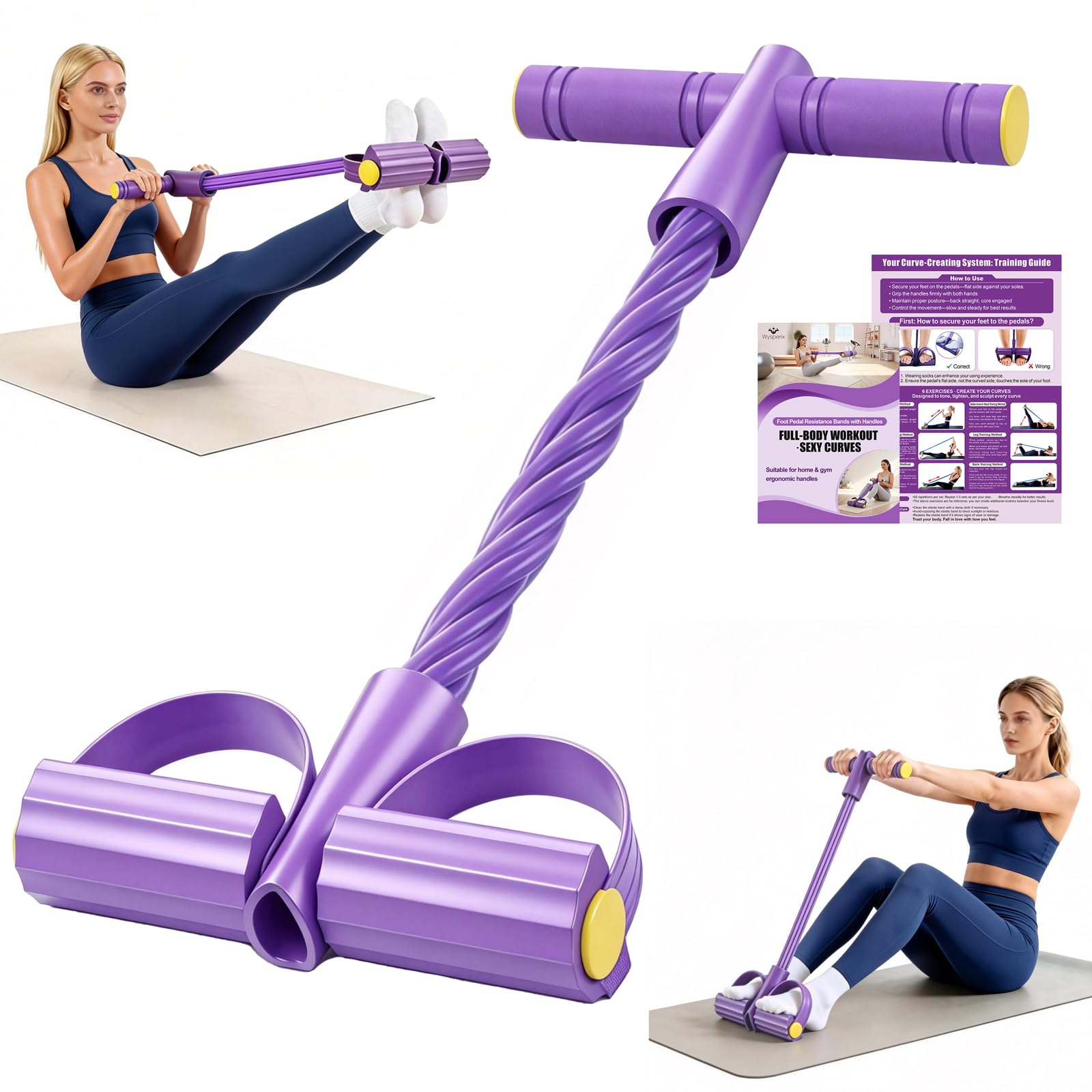 Foot Pedal Resistance Bands with Handles, 6-Tube Multifunction Exercise Bands, Durable Home Gym Fitness Equipment for Women & Men to Tone Abs, Core, Legs, Arms, Waist (Purple)-image-11