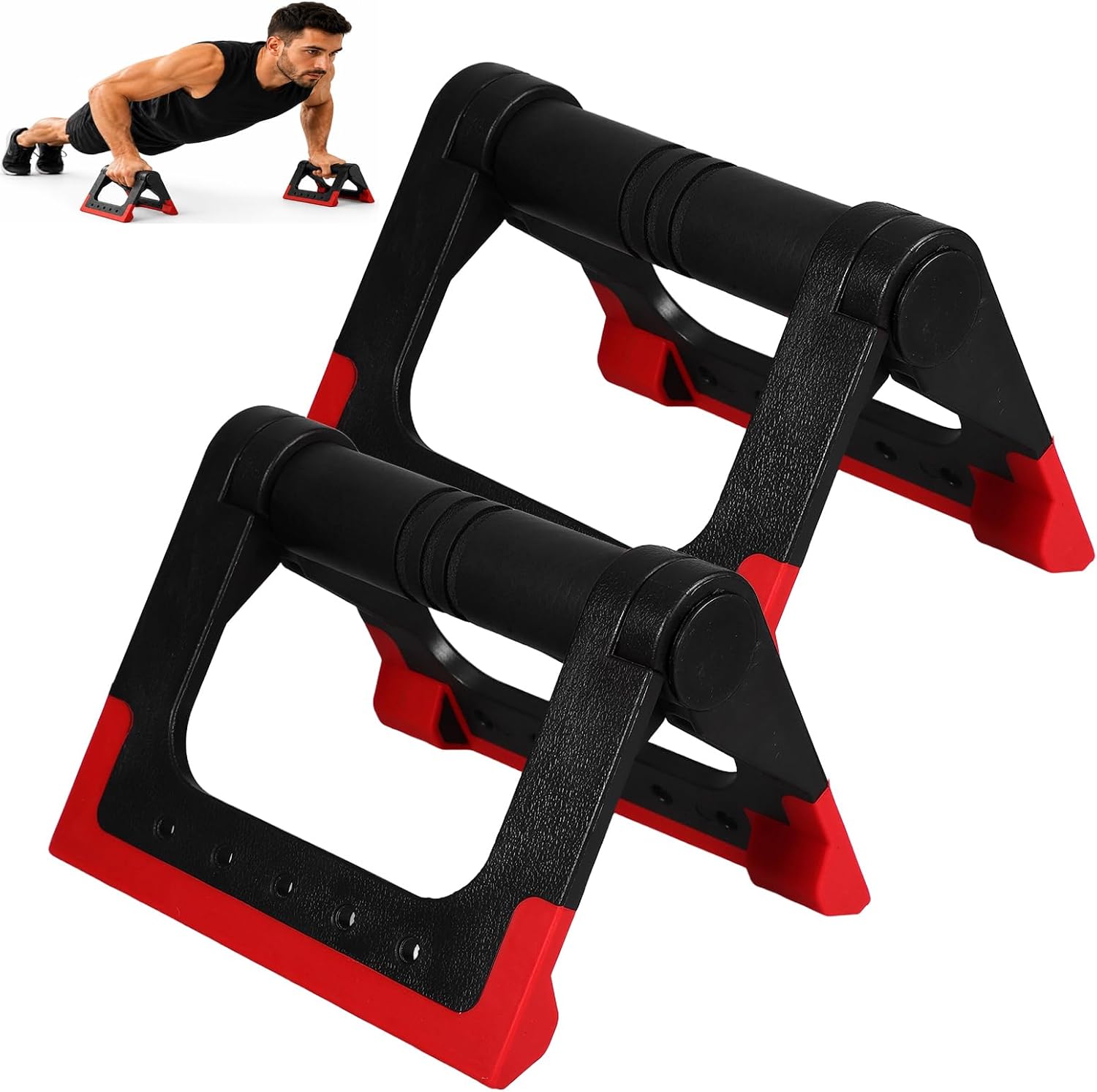 Toddmomy Foldable Push Up Bars Black Red Nylon Steel | Portable Floor Handles, Ergonomic Wrist Protection, Home Gym Workout, Calisthenics Equipment, Travel Fitness Tool
